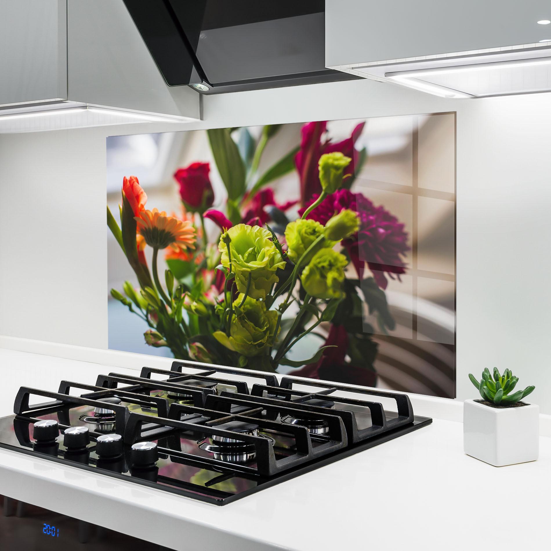 Panou Sticla Bucatarie Green Flowers Bouquet mockup 6