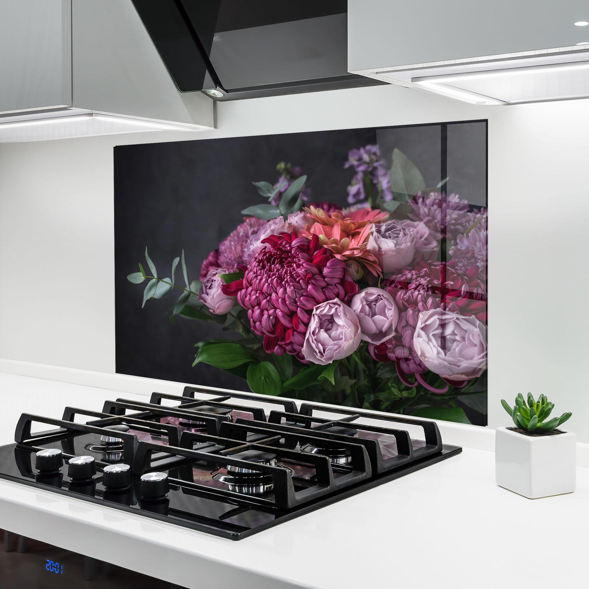 Panou Sticla Bucatarie Mix Purple Bouquet mockup 6