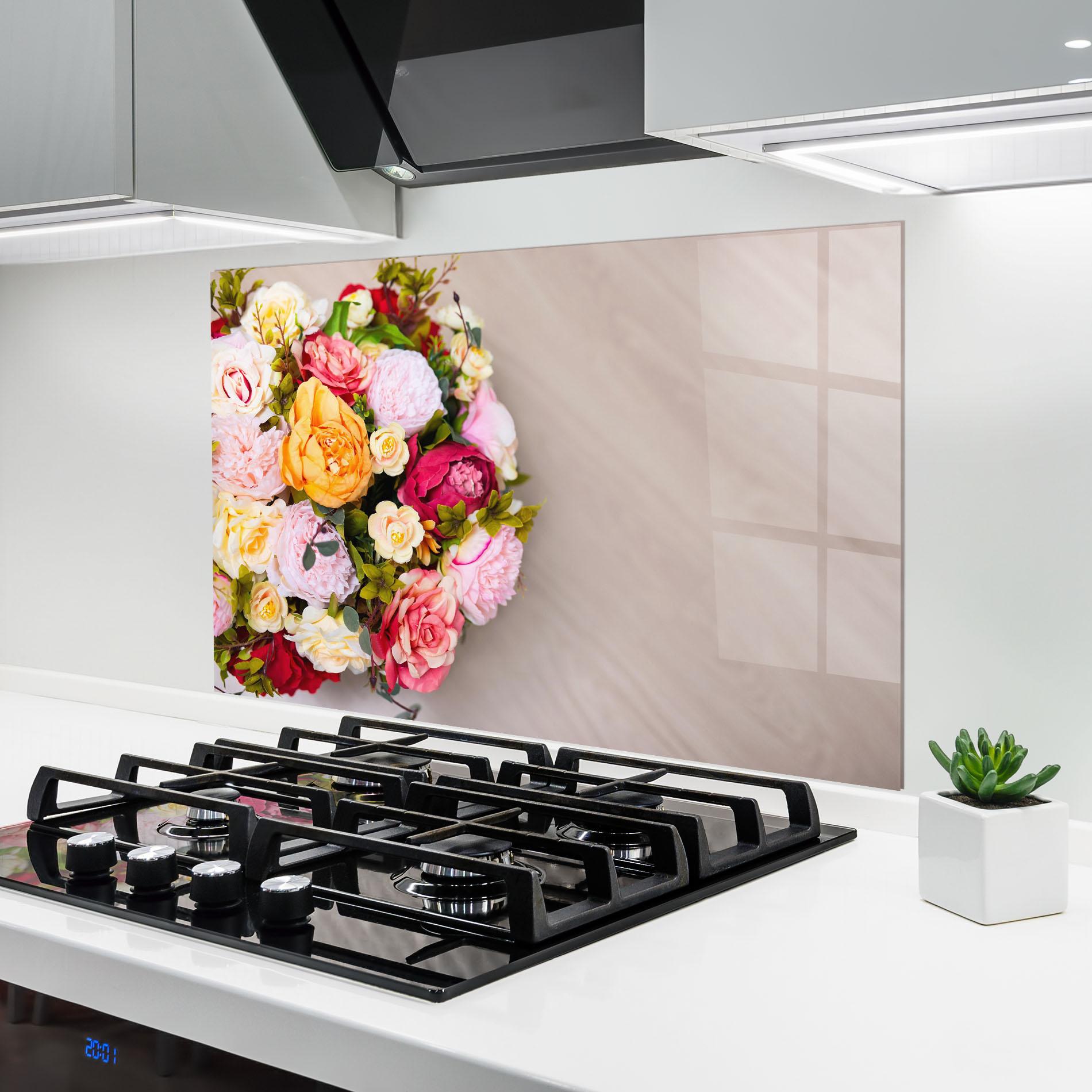 Panou Sticla Bucatarie Orange Purple Bouquet mockup 6