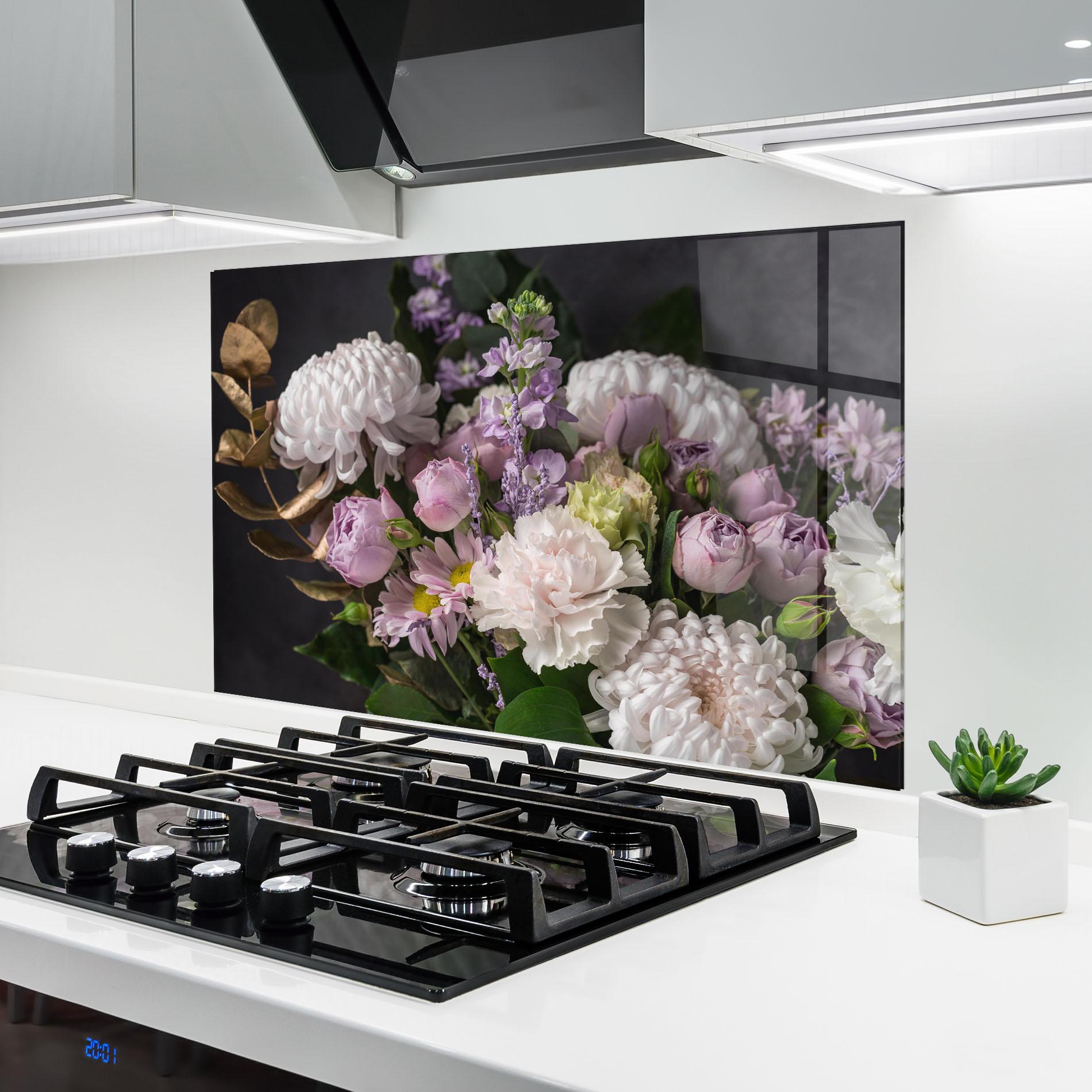 Panou Sticla Bucatarie Pastel Purple Bouquet mockup 6