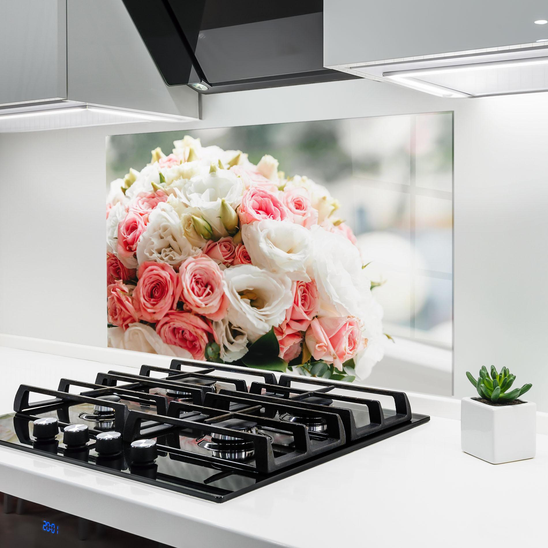 Panou Sticla Bucatarie Pink Beautiful Bouquet mockup 6