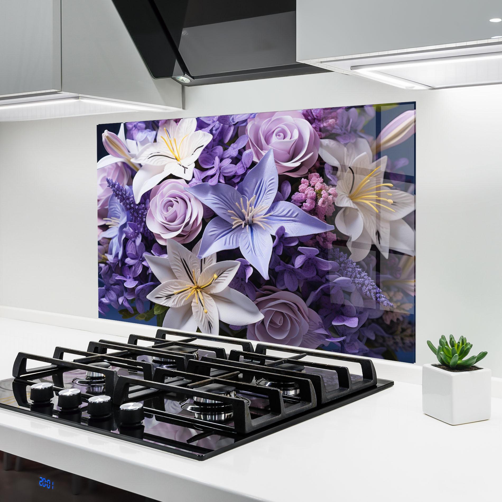 Panou Sticla Bucatarie Purple Cute Bouquet mockup 6