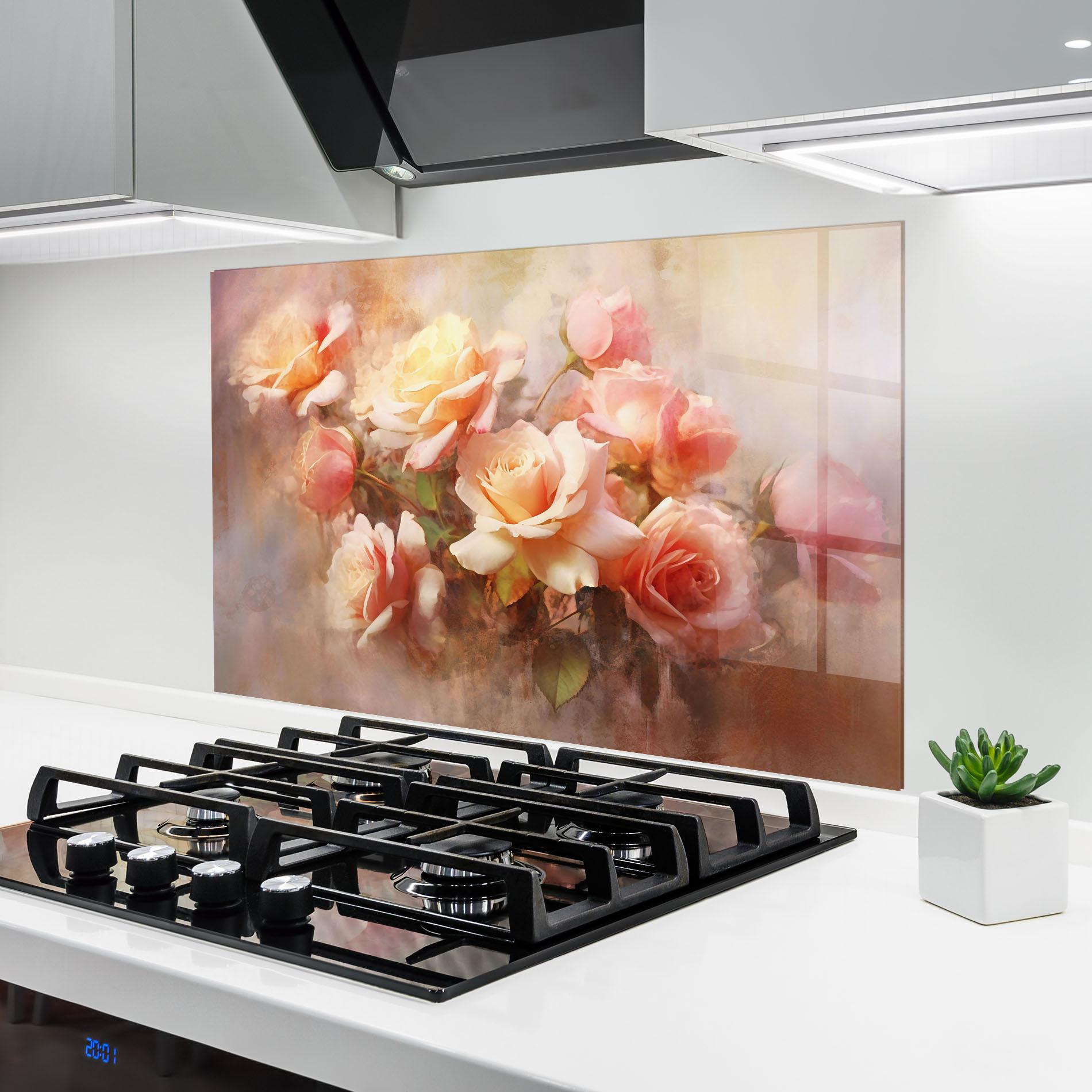 Panou Sticla Bucatarie Roses Bouquet Painting mockup 6