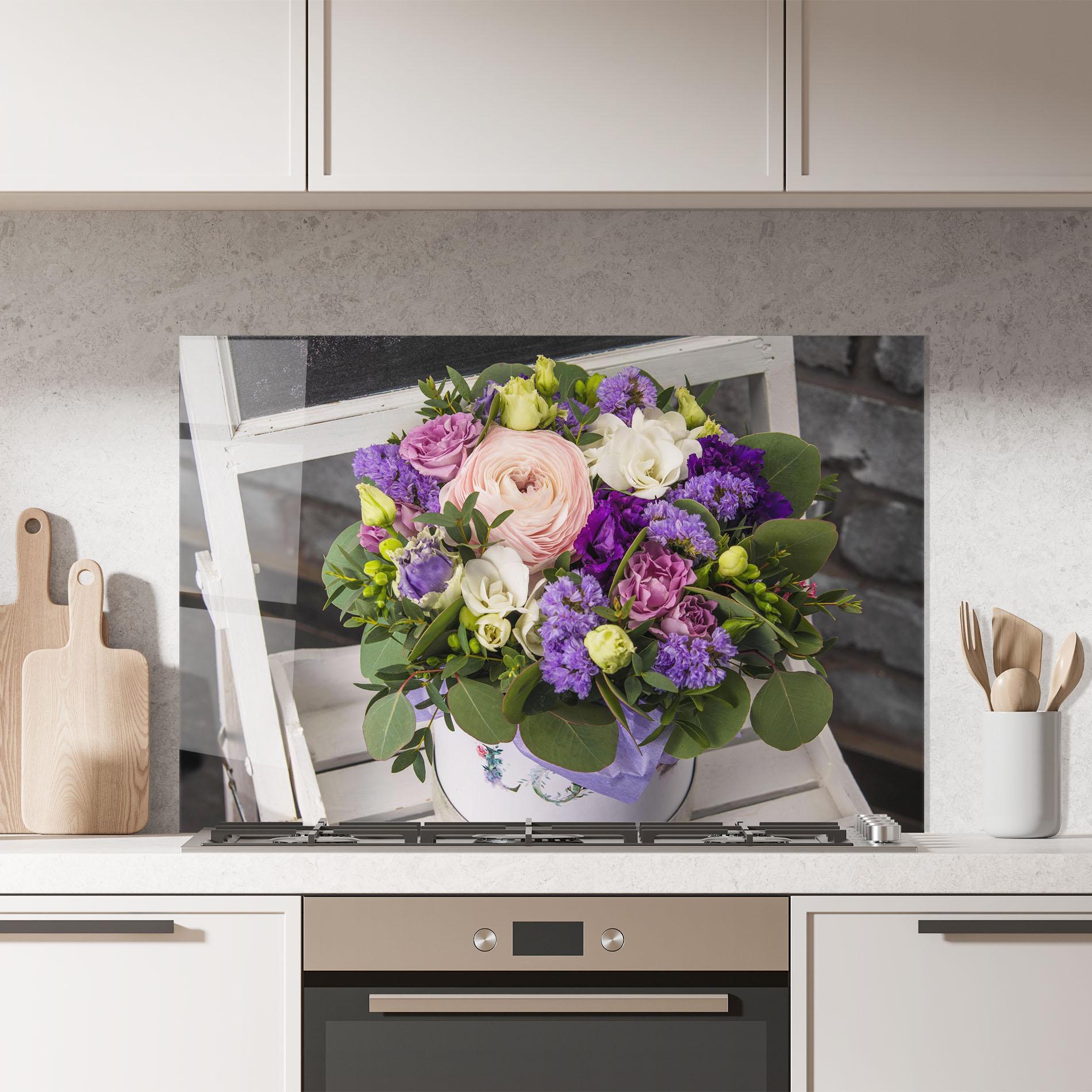 Panou Sticla Bucatarie Big Pink Rose Bouquet mockup 7