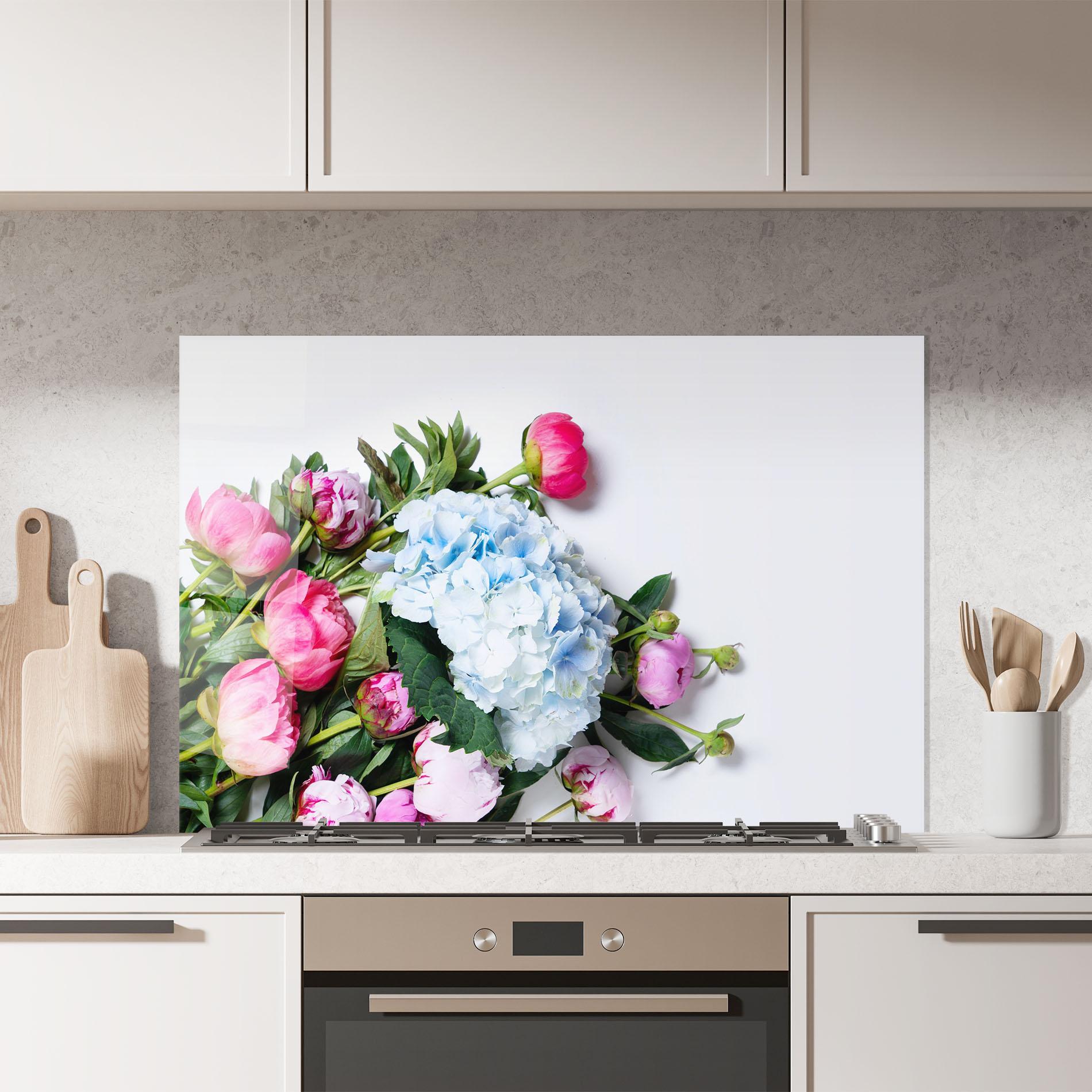 Panou Sticla Bucatarie Blue Pink Bouquet mockup 7