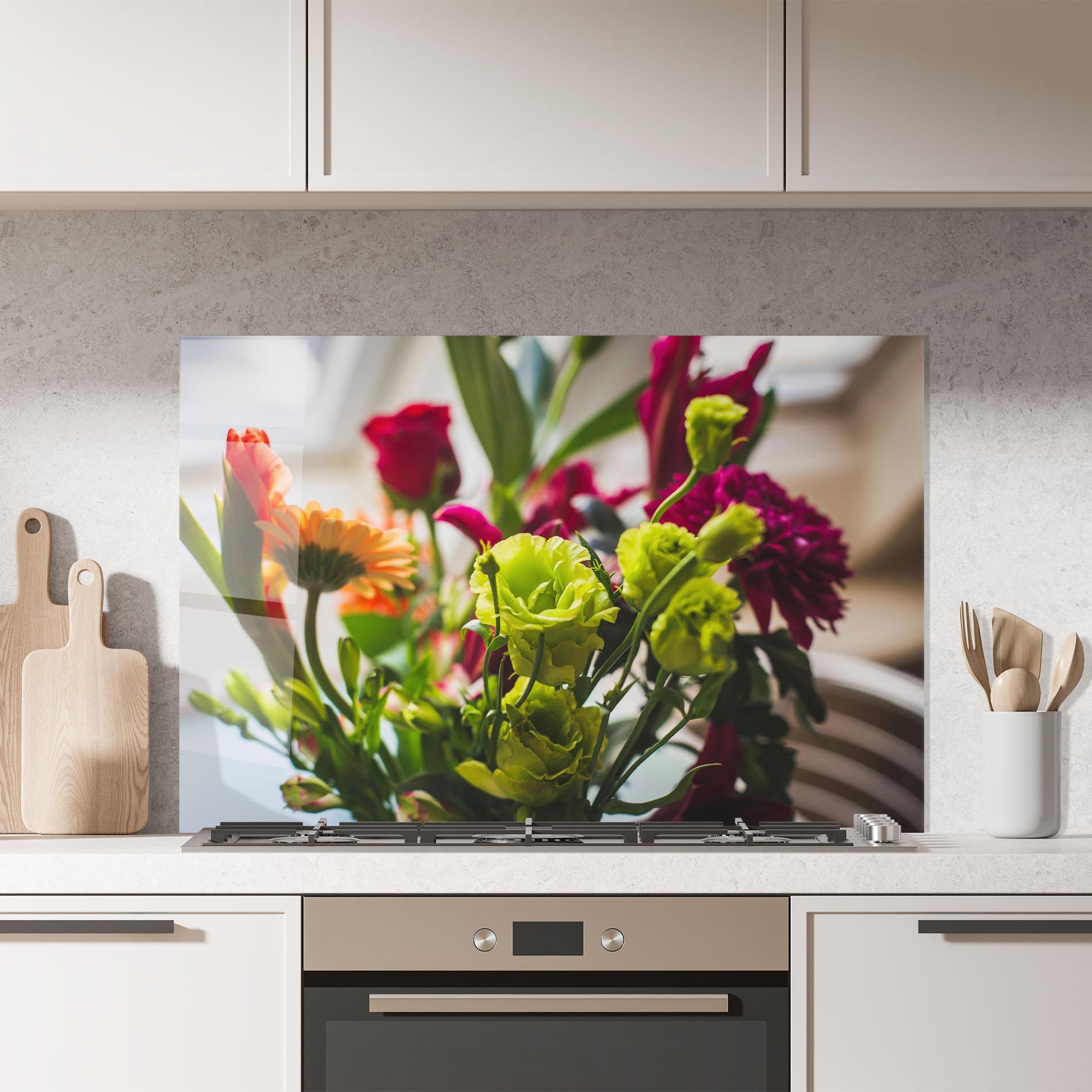 Panou Sticla Bucatarie Green Flowers Bouquet mockup 7