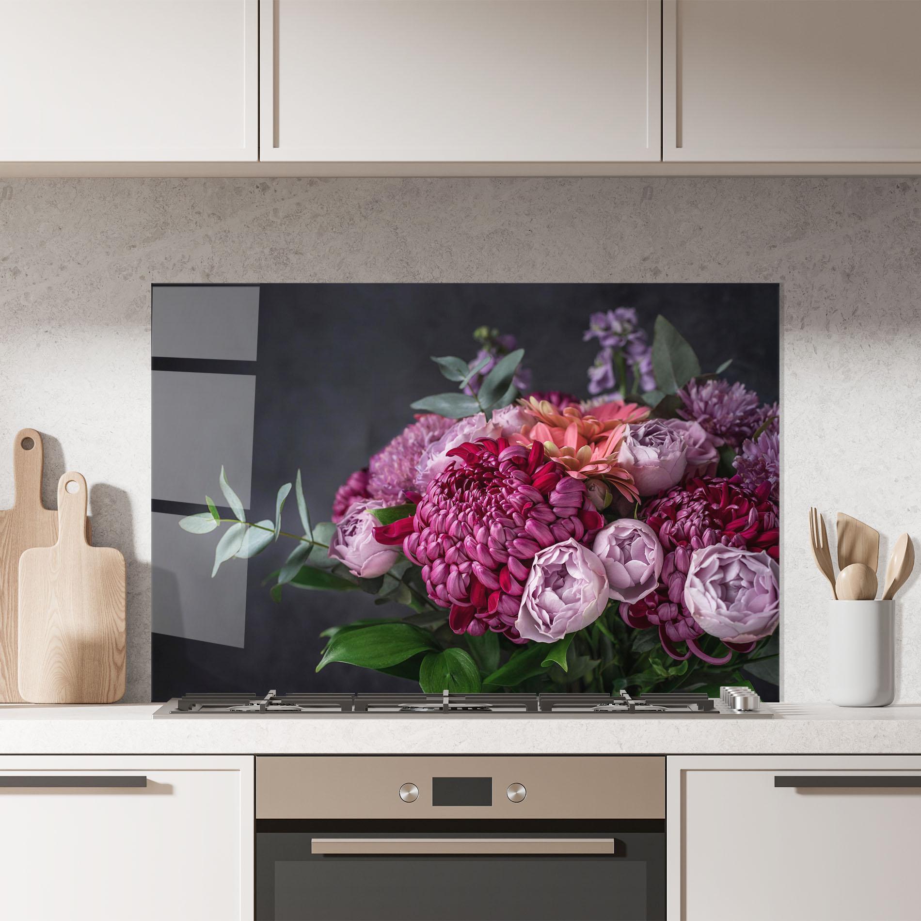 Panou Sticla Bucatarie Mix Purple Bouquet mockup 7