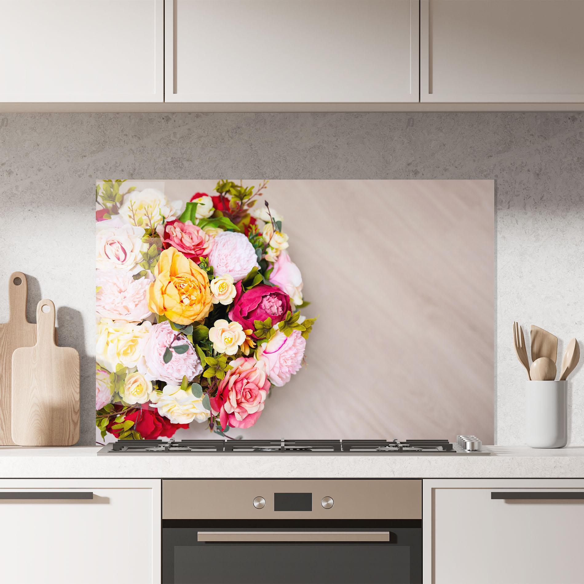 Panou Sticla Bucatarie Orange Purple Bouquet mockup 7