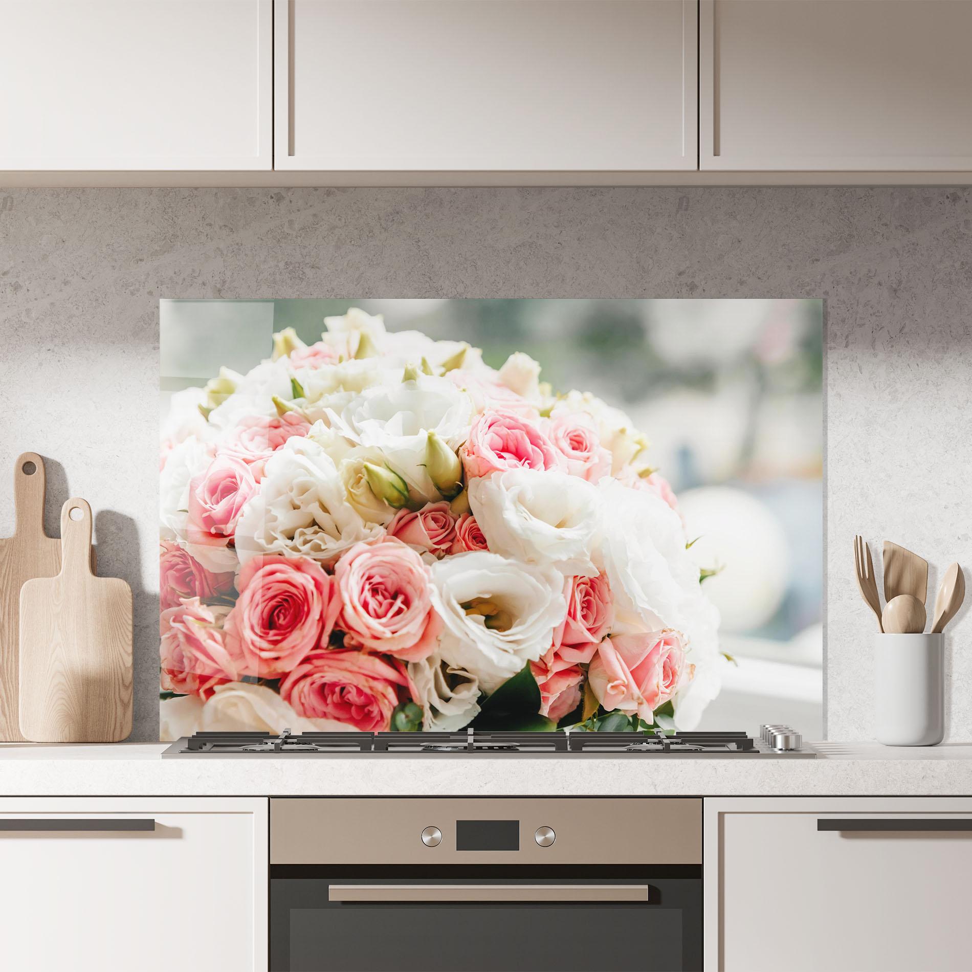 Panou Sticla Bucatarie Pink Beautiful Bouquet mockup 7