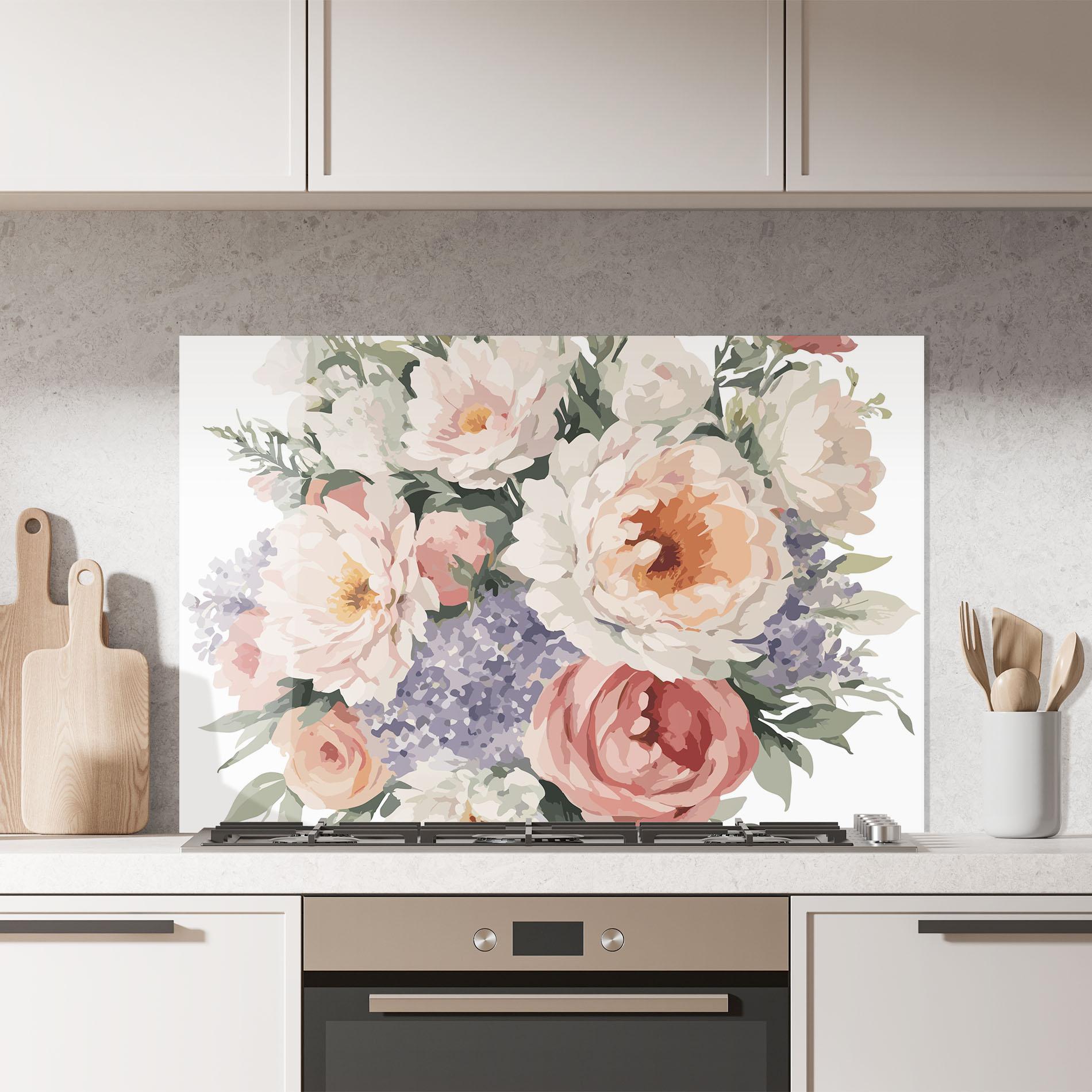 Panou Sticla Bucatarie Pretty Watercolor Bouquet mockup 7