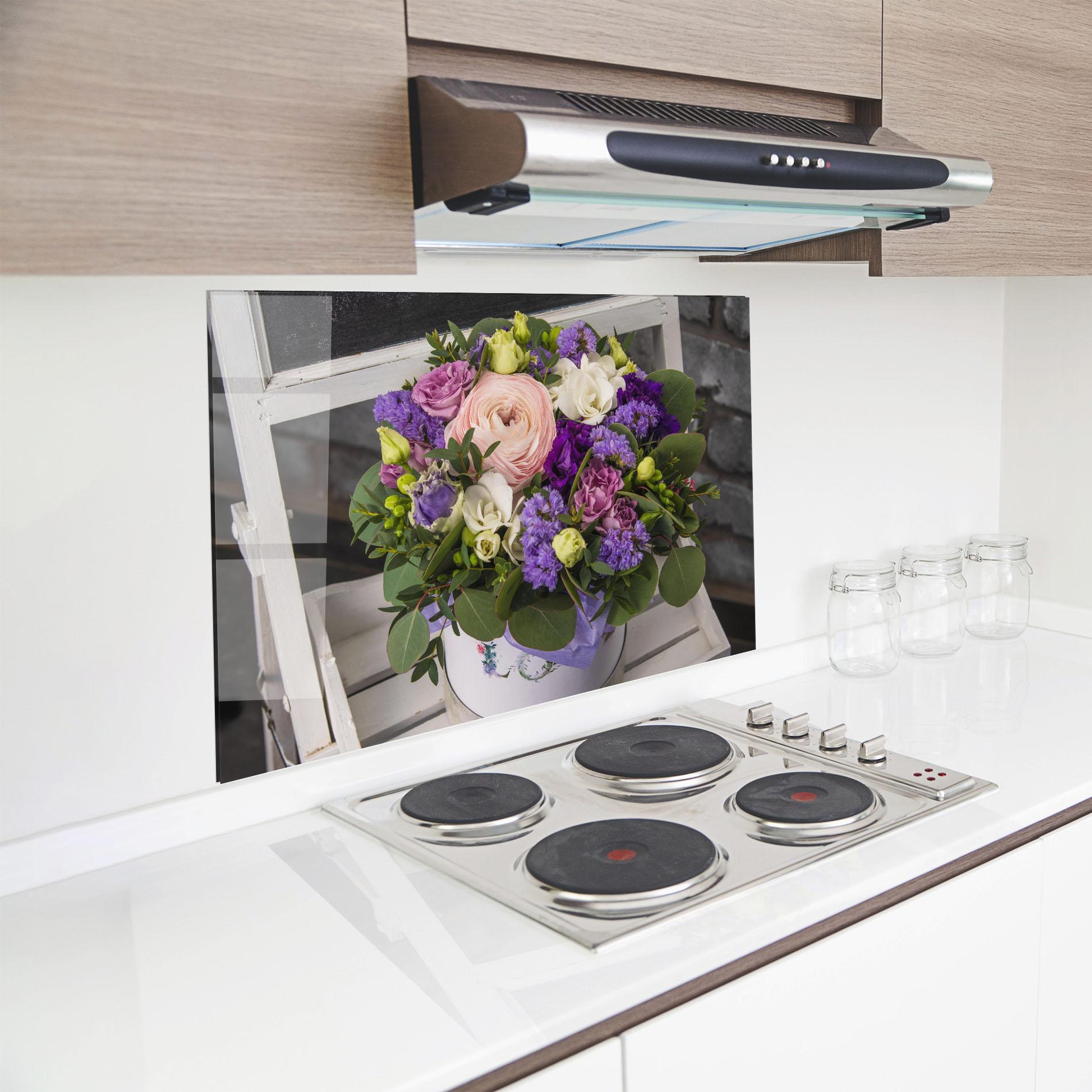 Panou Sticla Bucatarie Big Pink Rose Bouquet mockup 8