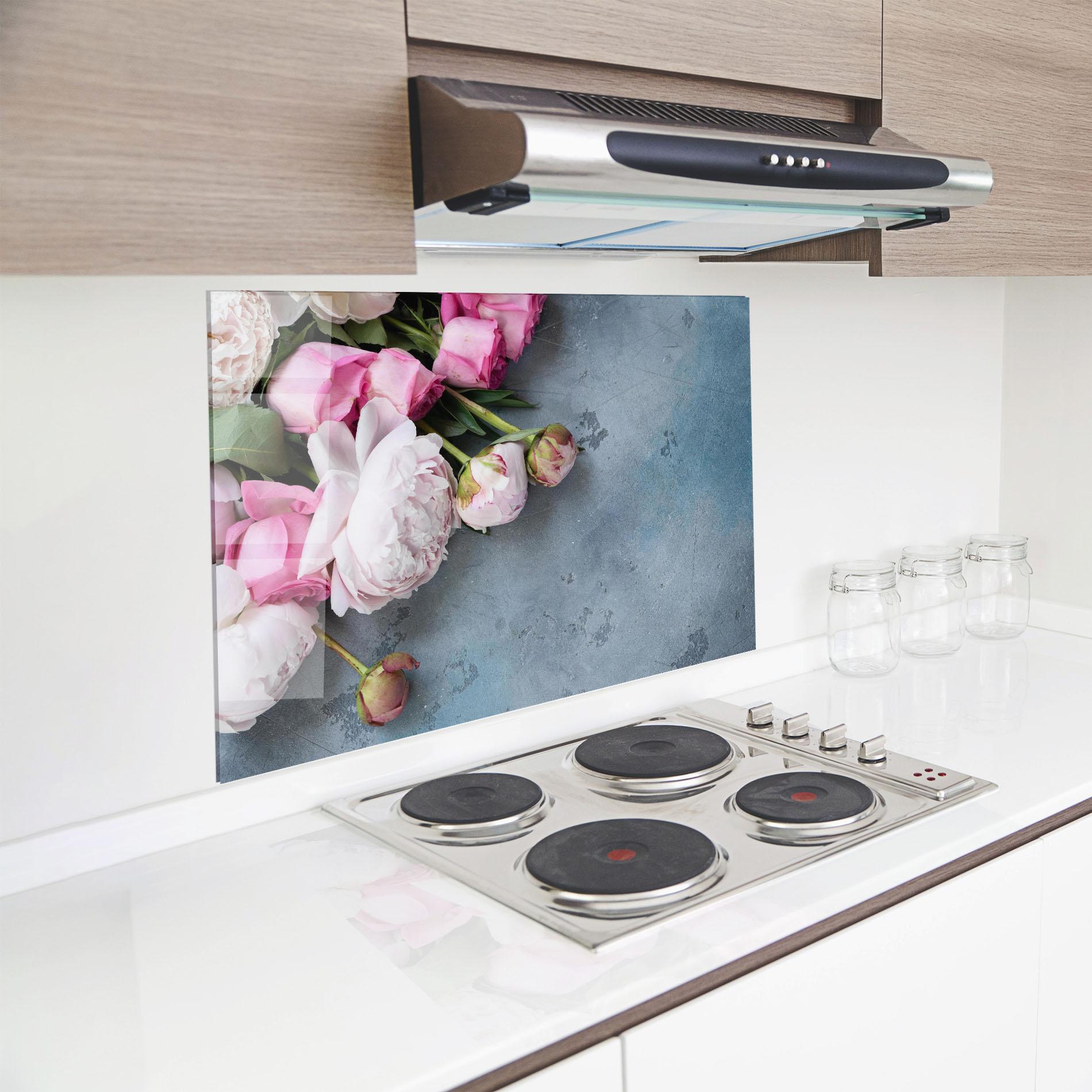 Panou Sticla Bucatarie Cute Pink Peonies mockup 8