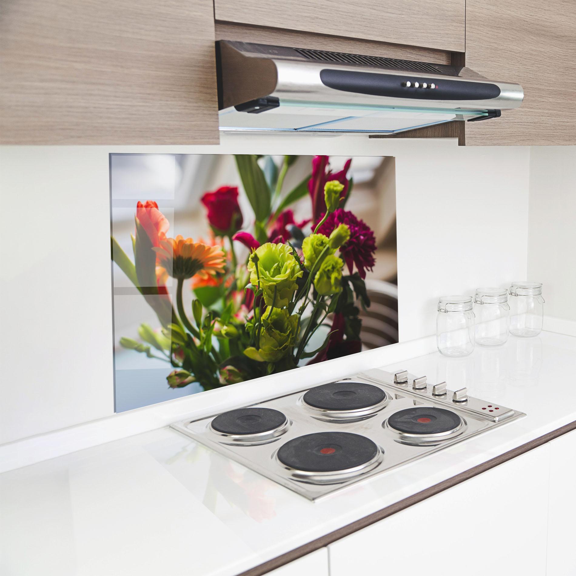 Panou Sticla Bucatarie Green Flowers Bouquet mockup 8