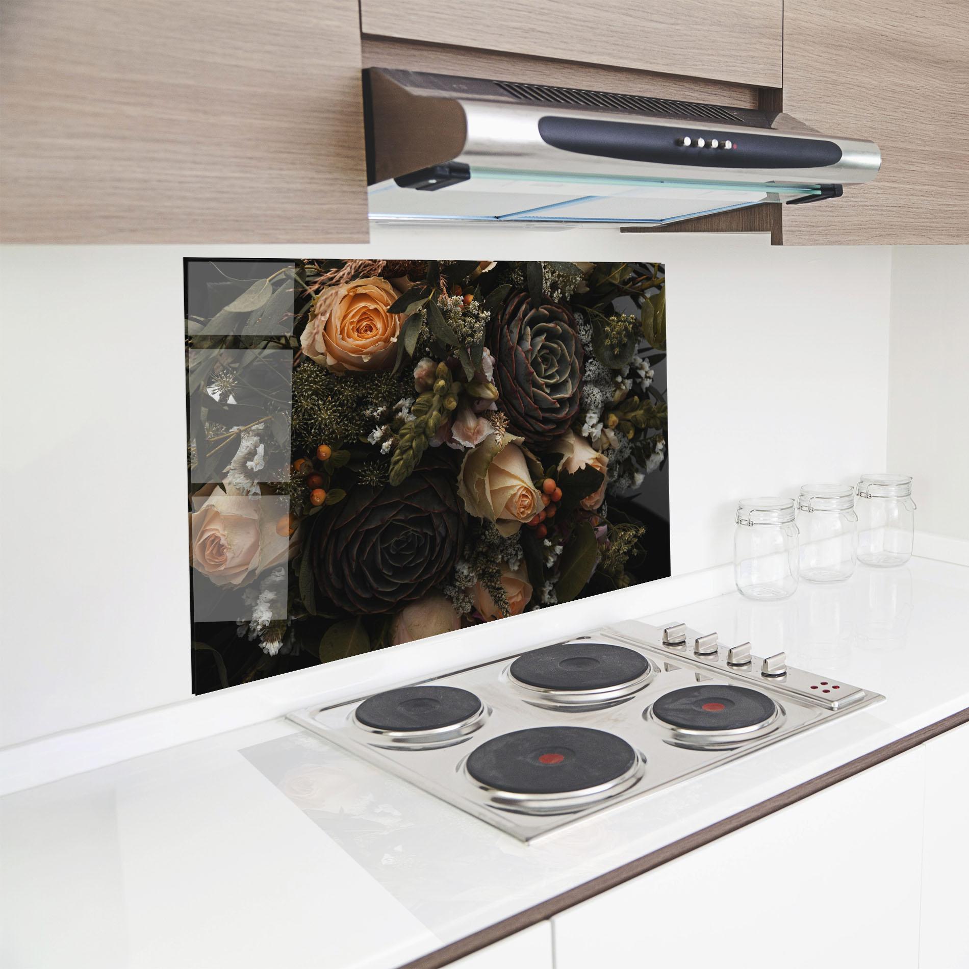 Panou Sticla Bucatarie Luxurious Black Bouquet mockup 8