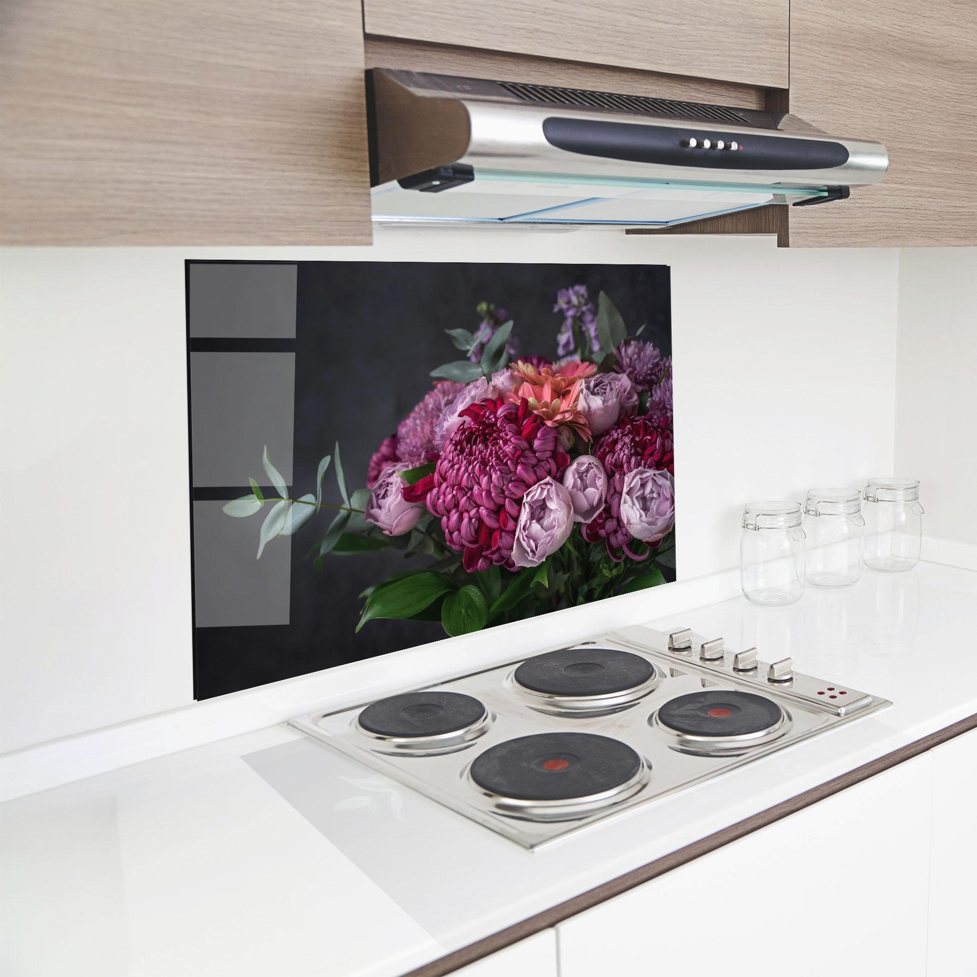 Panou Sticla Bucatarie Mix Purple Bouquet mockup 8