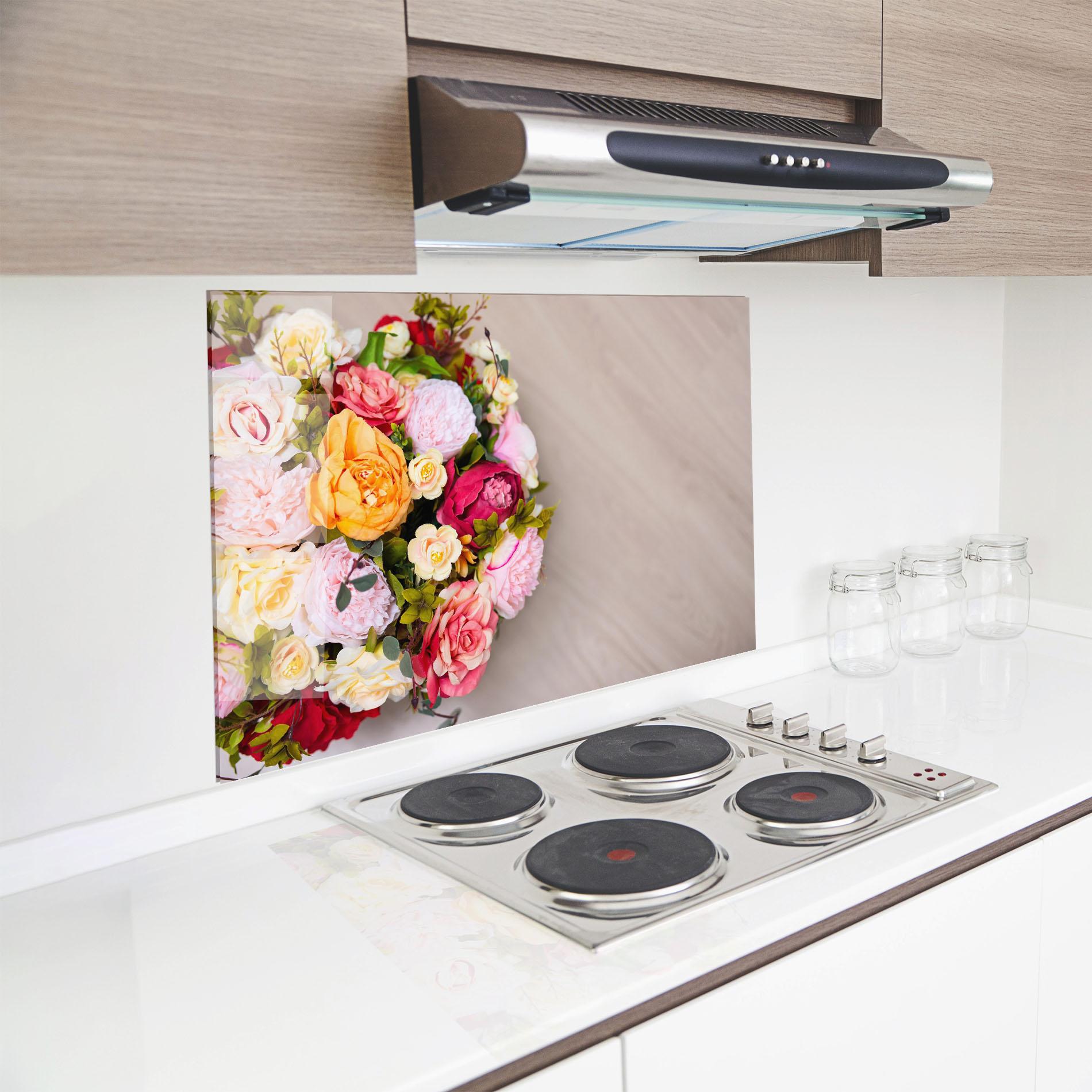 Panou Sticla Bucatarie Orange Purple Bouquet mockup 8