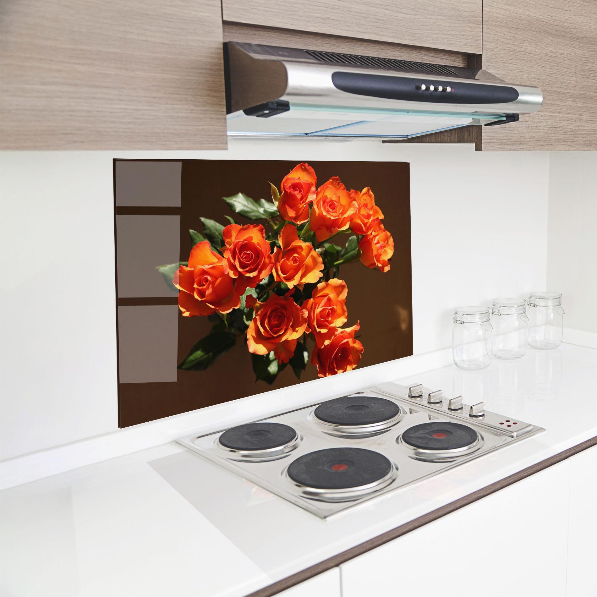 Panou Sticla Bucatarie Orange Roses Bouquet mockup 8
