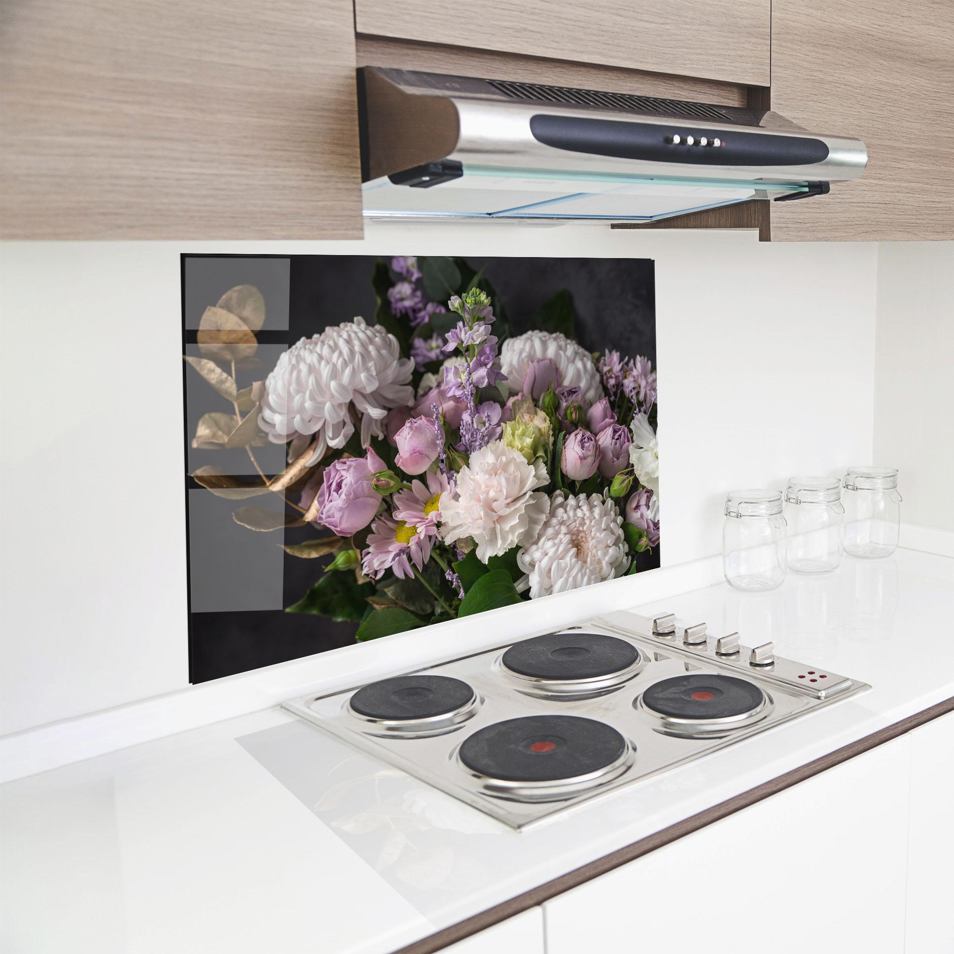 Panou Sticla Bucatarie Pastel Purple Bouquet mockup 8