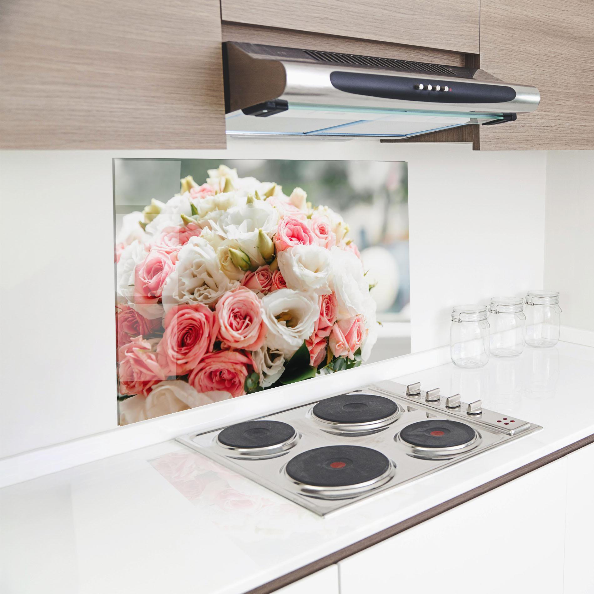 Panou Sticla Bucatarie Pink Beautiful Bouquet mockup 8