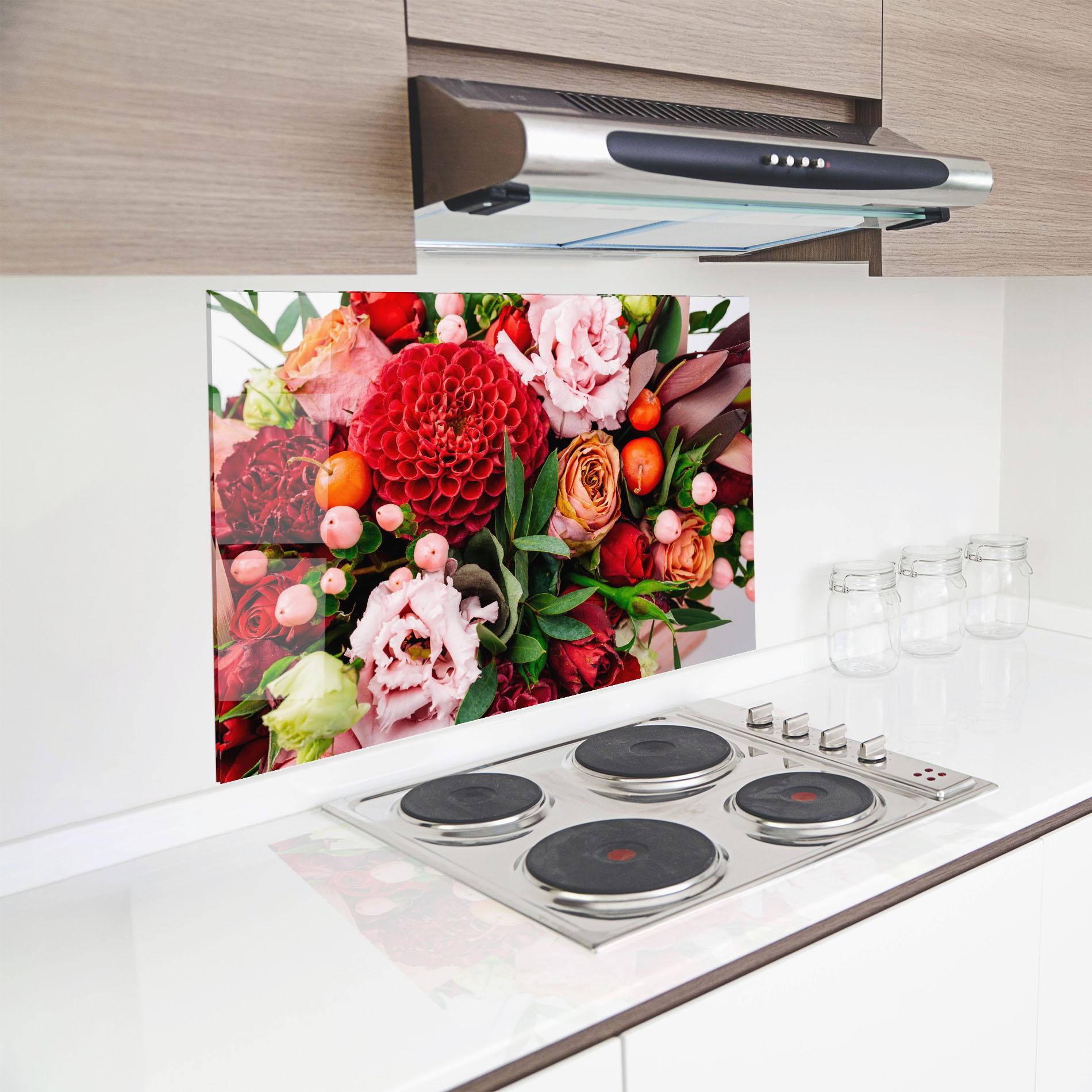 Panou Sticla Bucatarie Red Orange Bouquet mockup 8