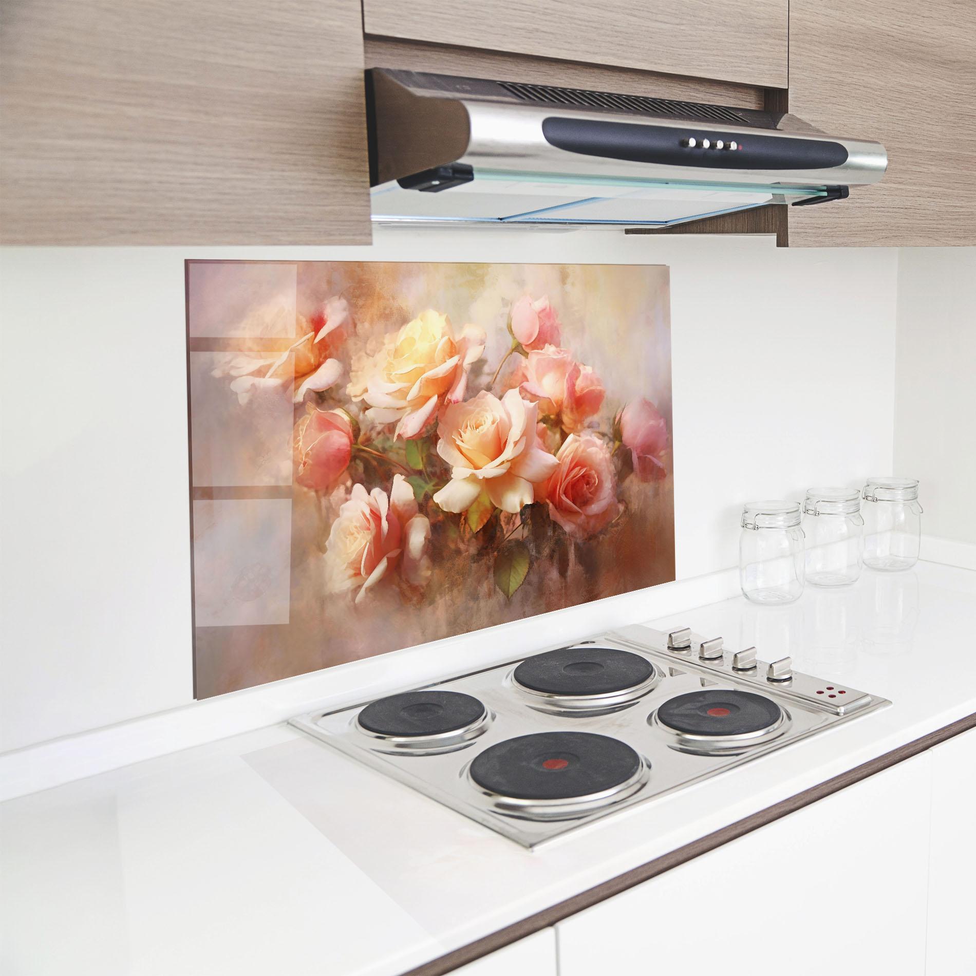 Panou Sticla Bucatarie Roses Bouquet Painting mockup 8