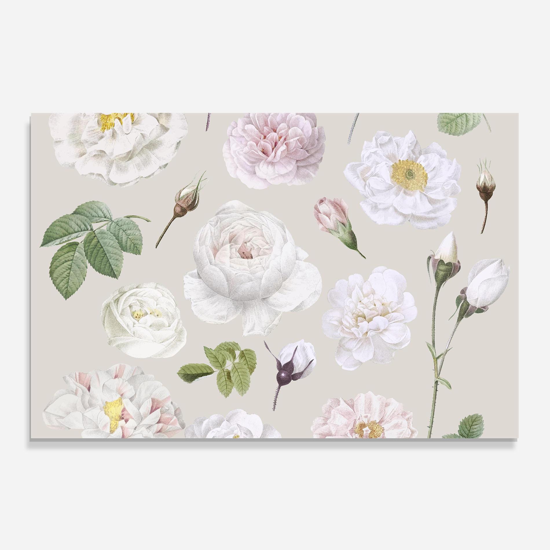 Panou Sticla Bucatarie White Peony On Cream mockup 0