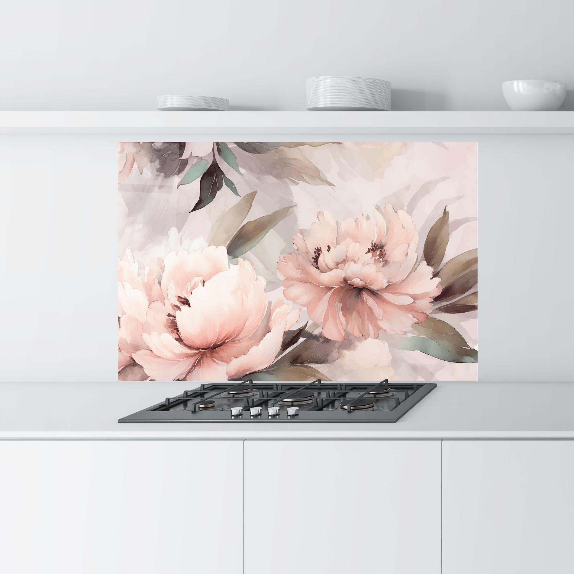 Panou Sticla Bucatarie Dreamy Peony Art mockup 9