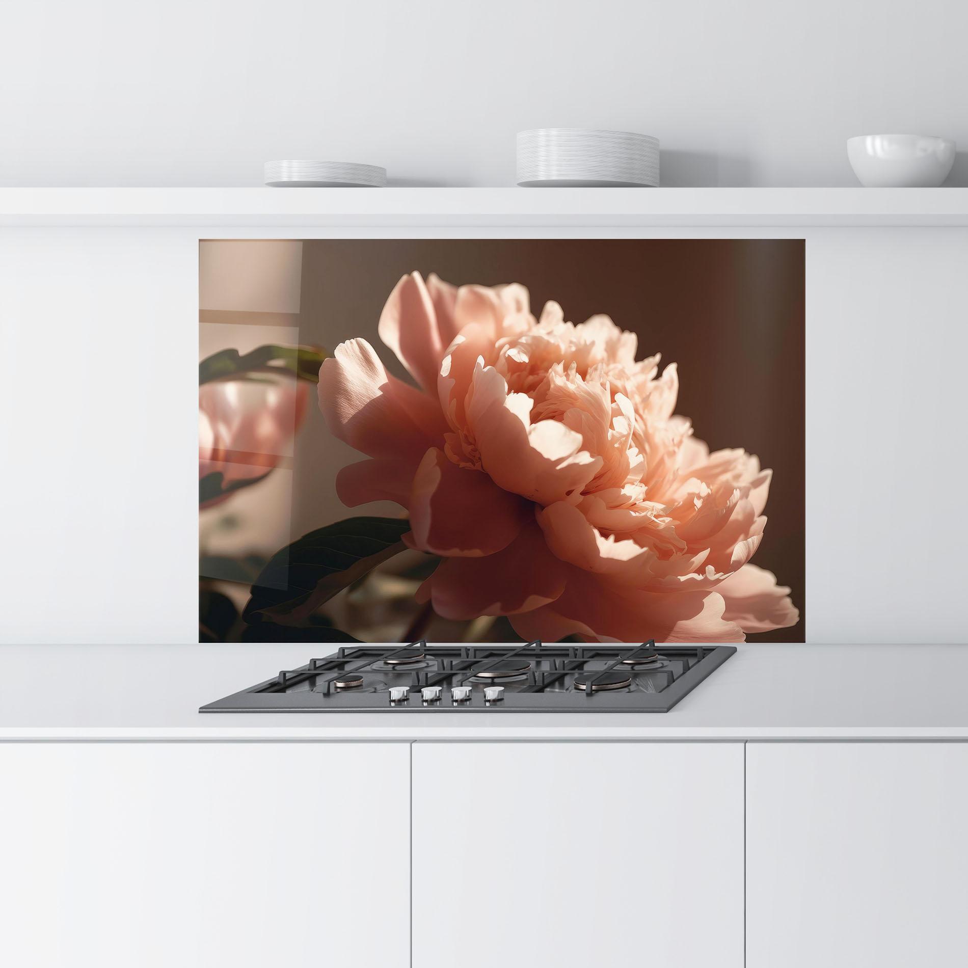 Panou Sticla Bucatarie Light Orange Peony View mockup 9