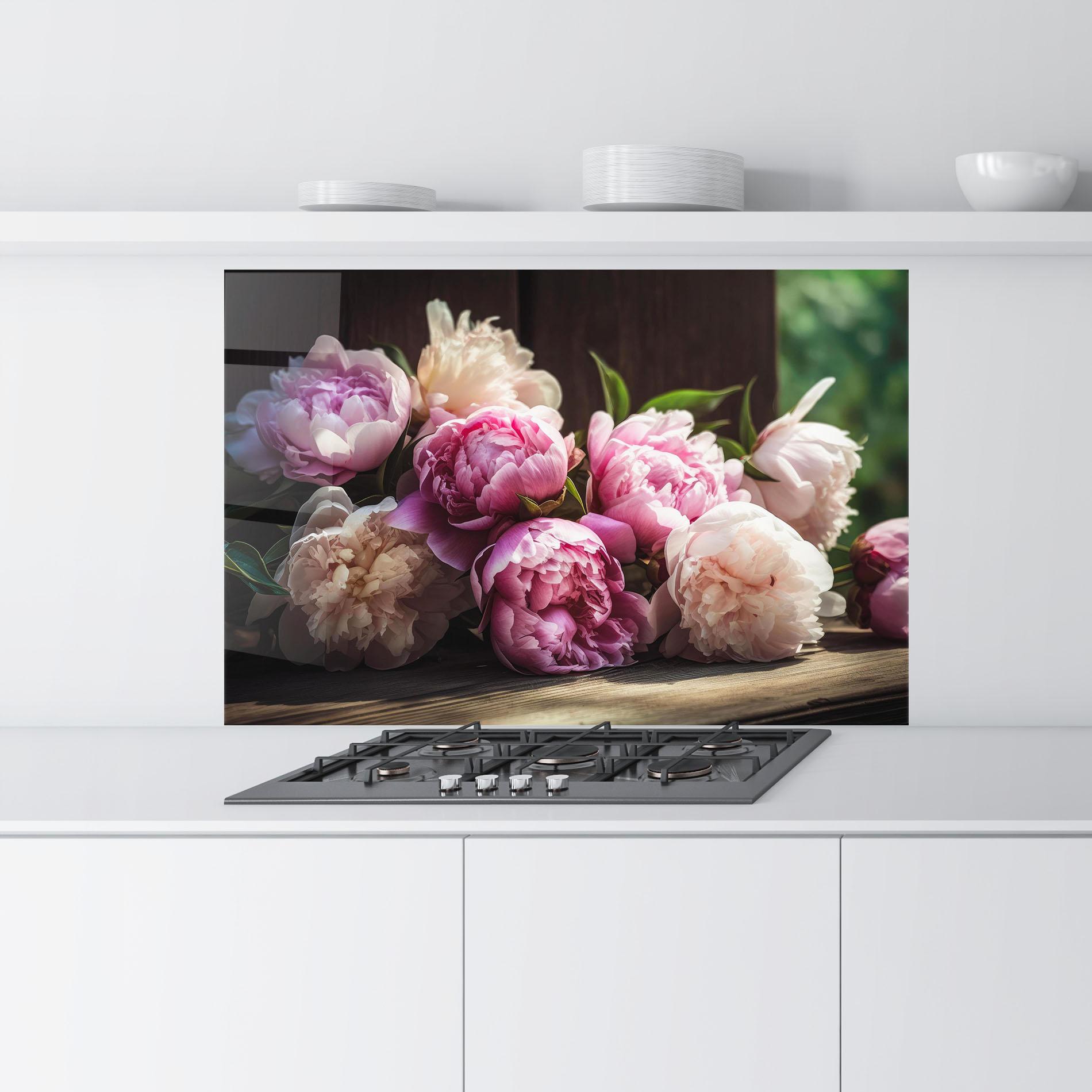 Panou Sticla Bucatarie Peonies On The Table mockup 9