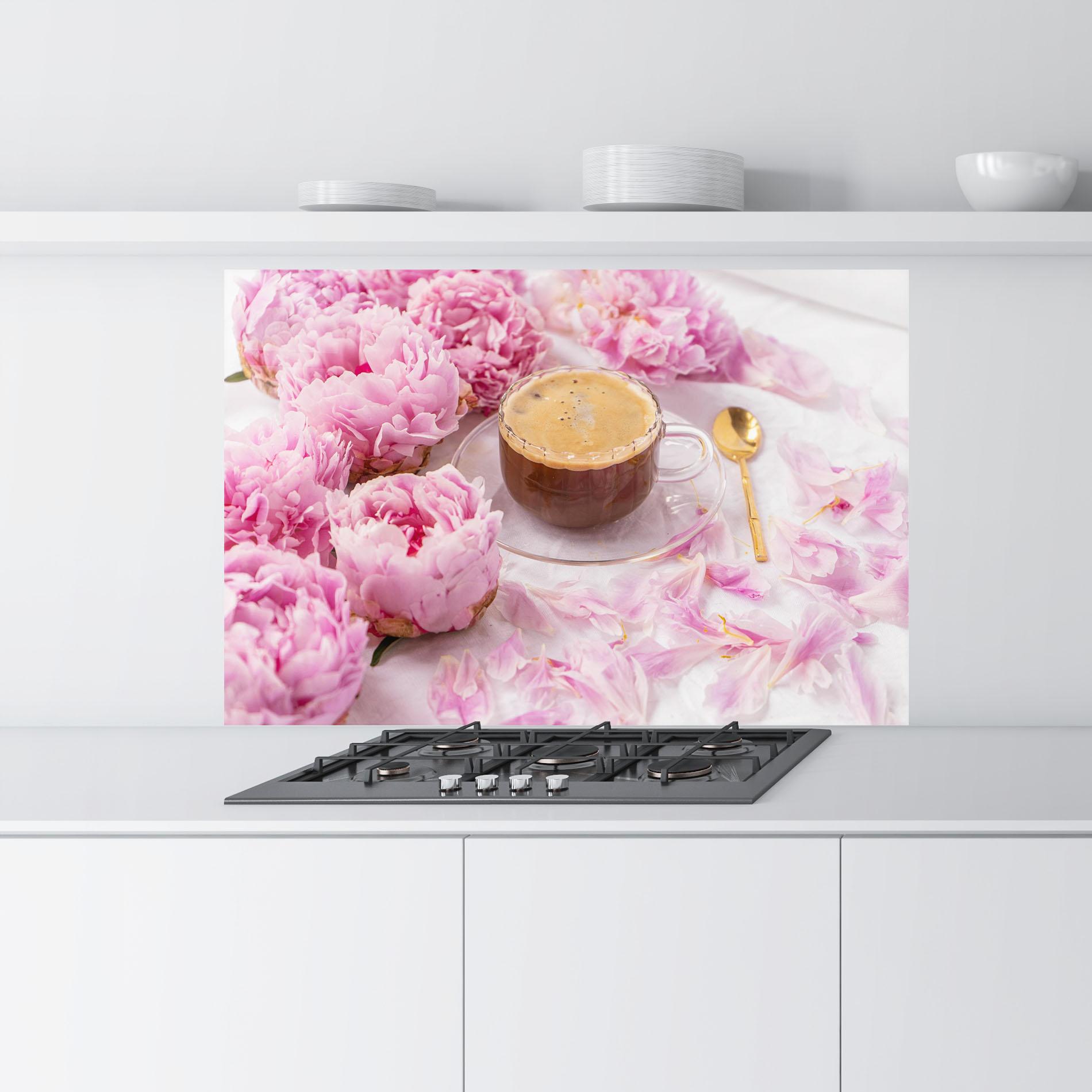 Panou Sticla Bucatarie Peony And Coffee mockup 9