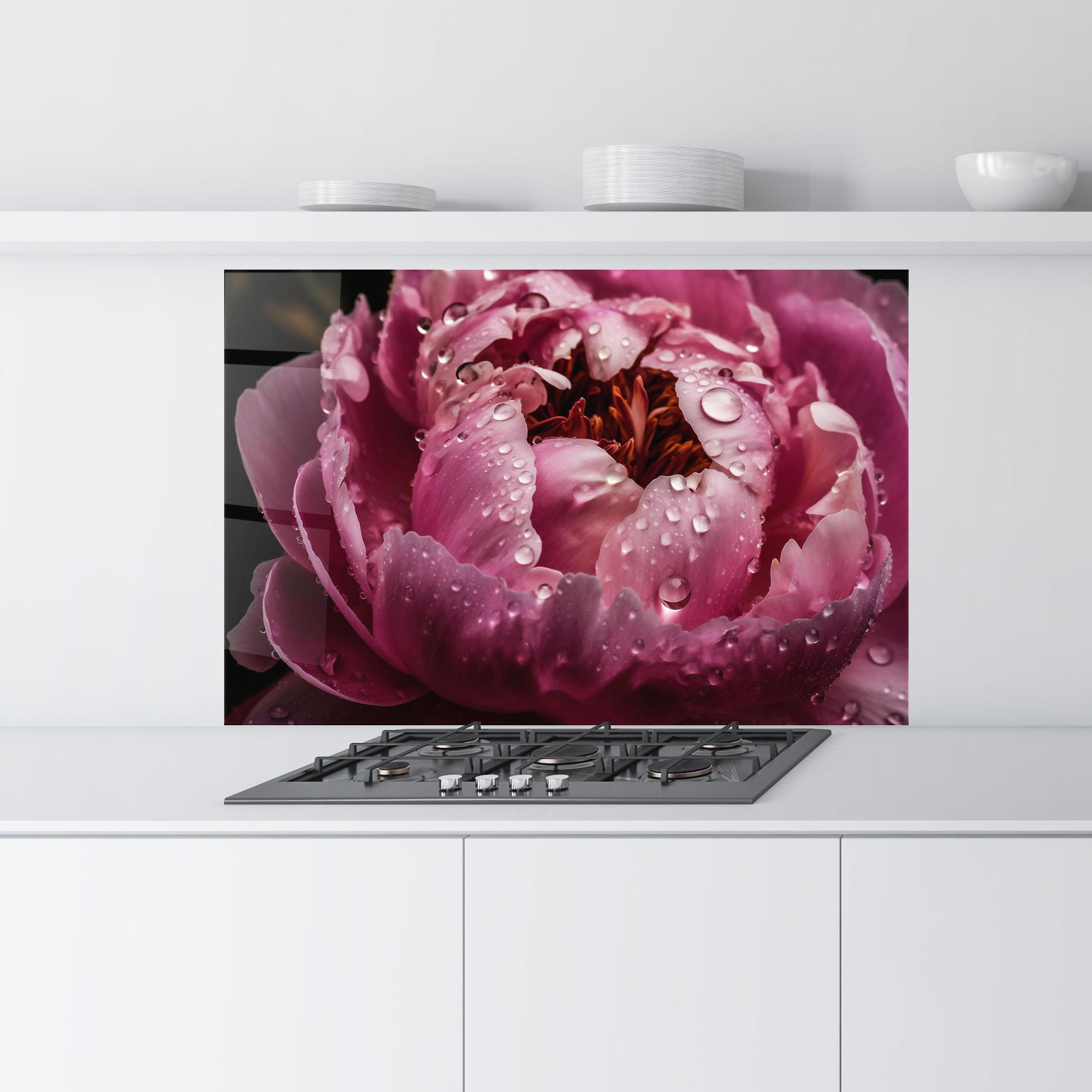 Panou Sticla Bucatarie Peony Close Up After Rain mockup 9