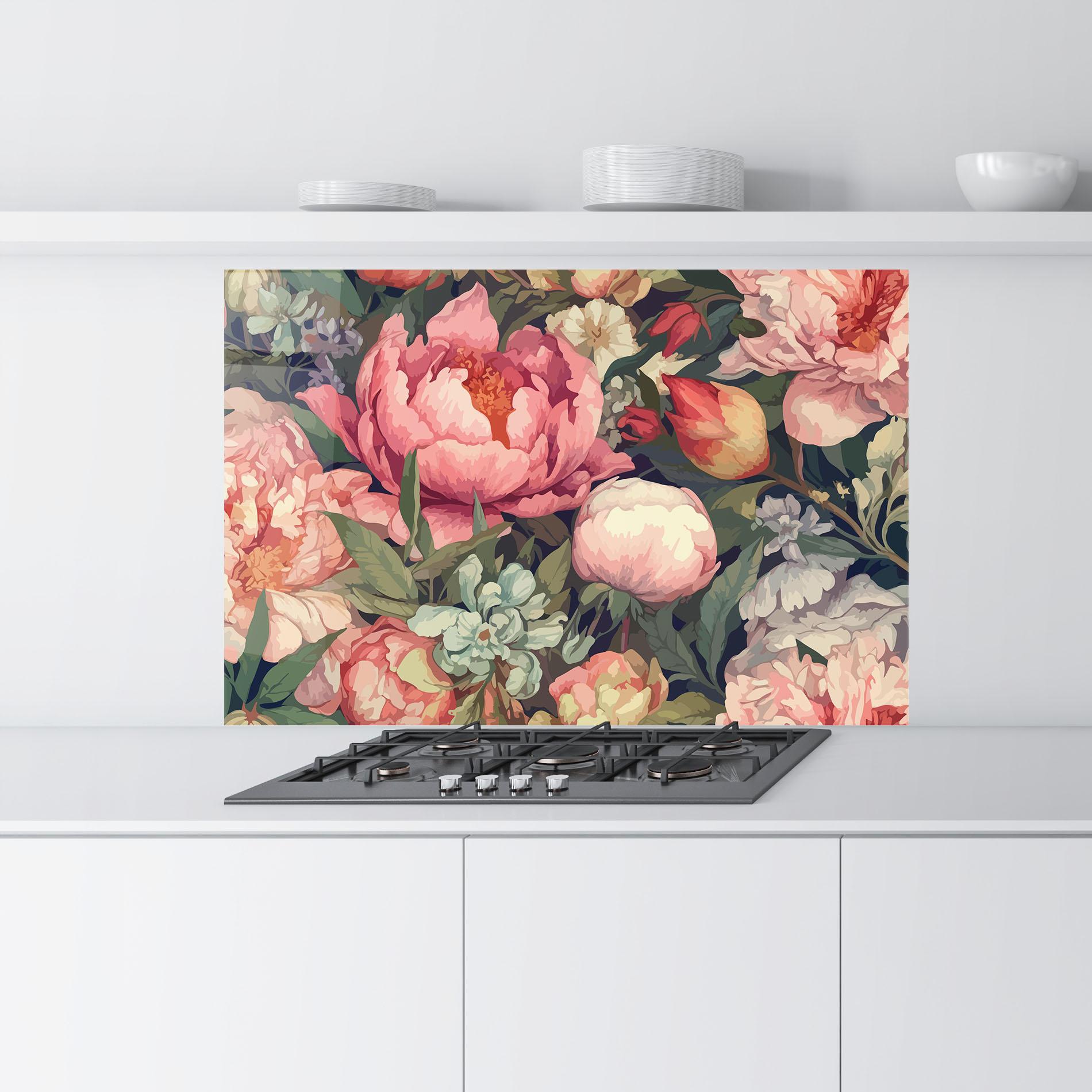 Panou Sticla Bucatarie Pretty Artistic Peony mockup 9