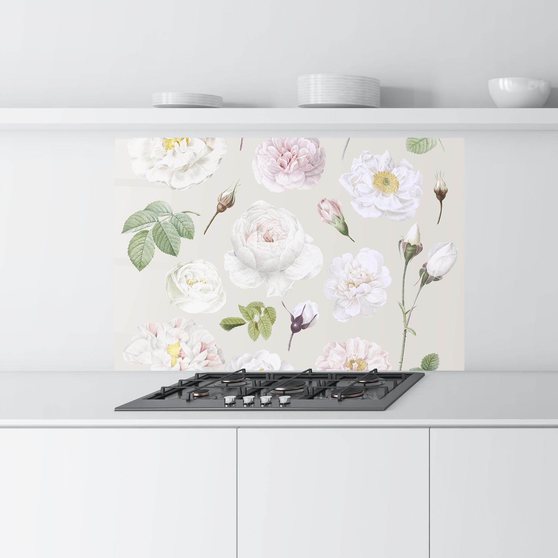 Panou Sticla Bucatarie White Peony On Cream mockup 9