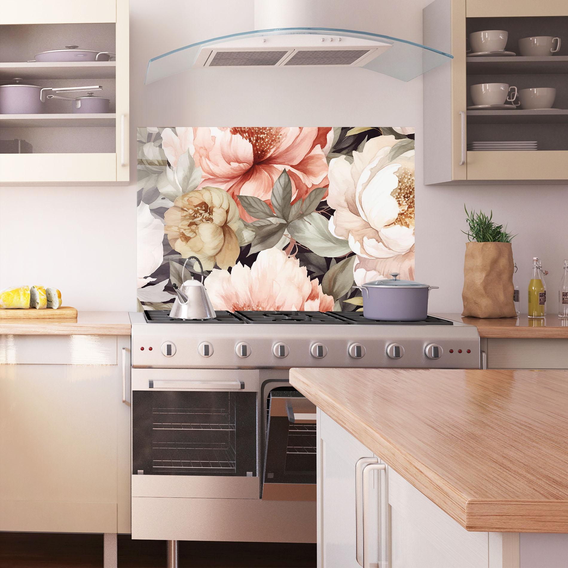 Panou Sticla Bucatarie Cream Pink Peony mockup 1