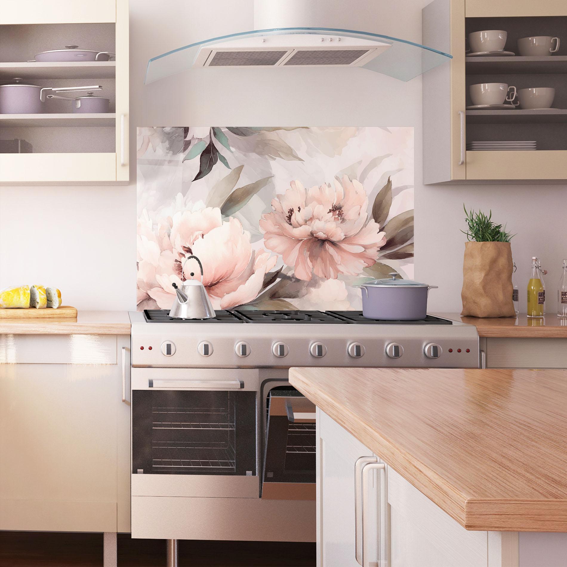 Panou Sticla Bucatarie Dreamy Peony Art mockup 1