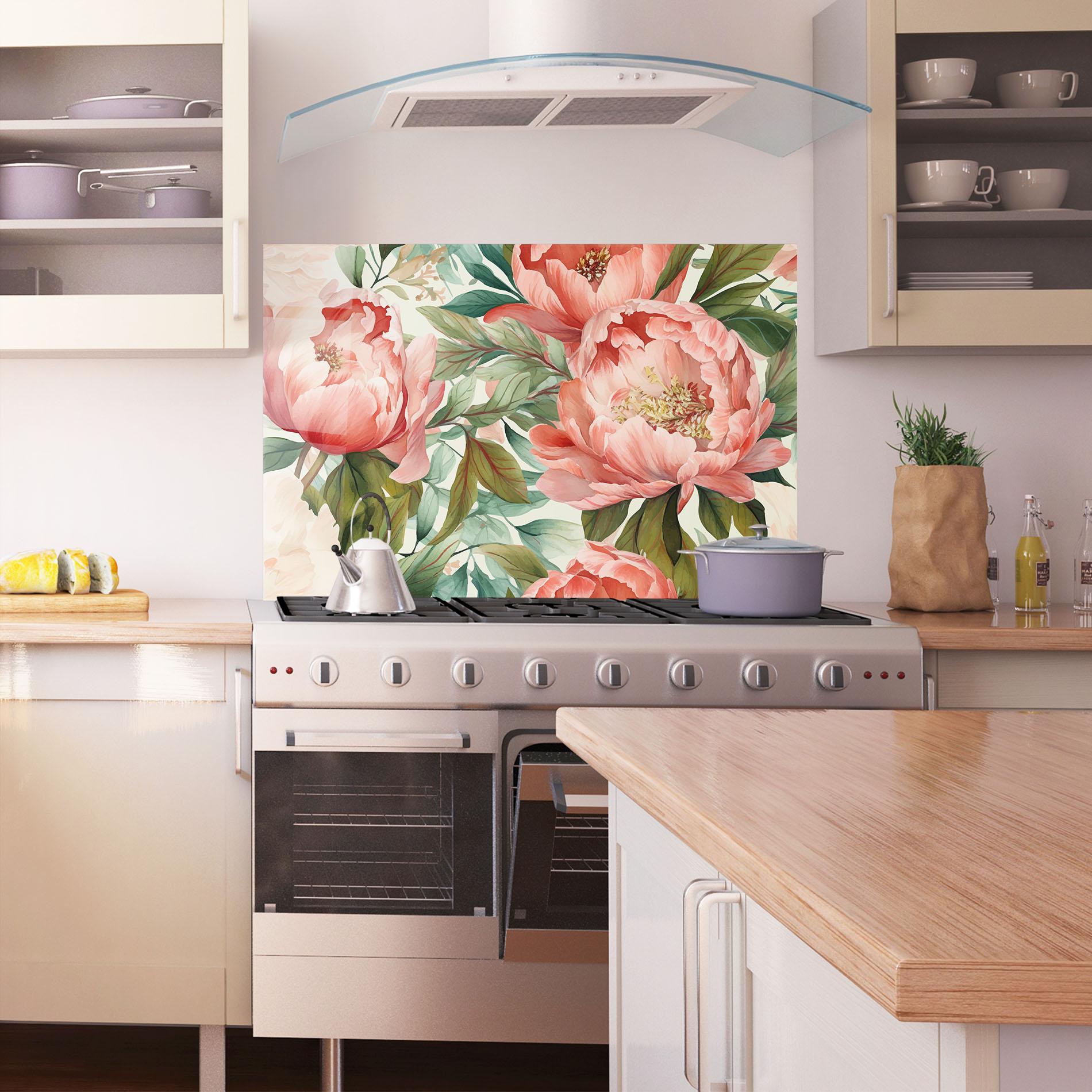 Panou Sticla Bucatarie Light Red Peony mockup 1