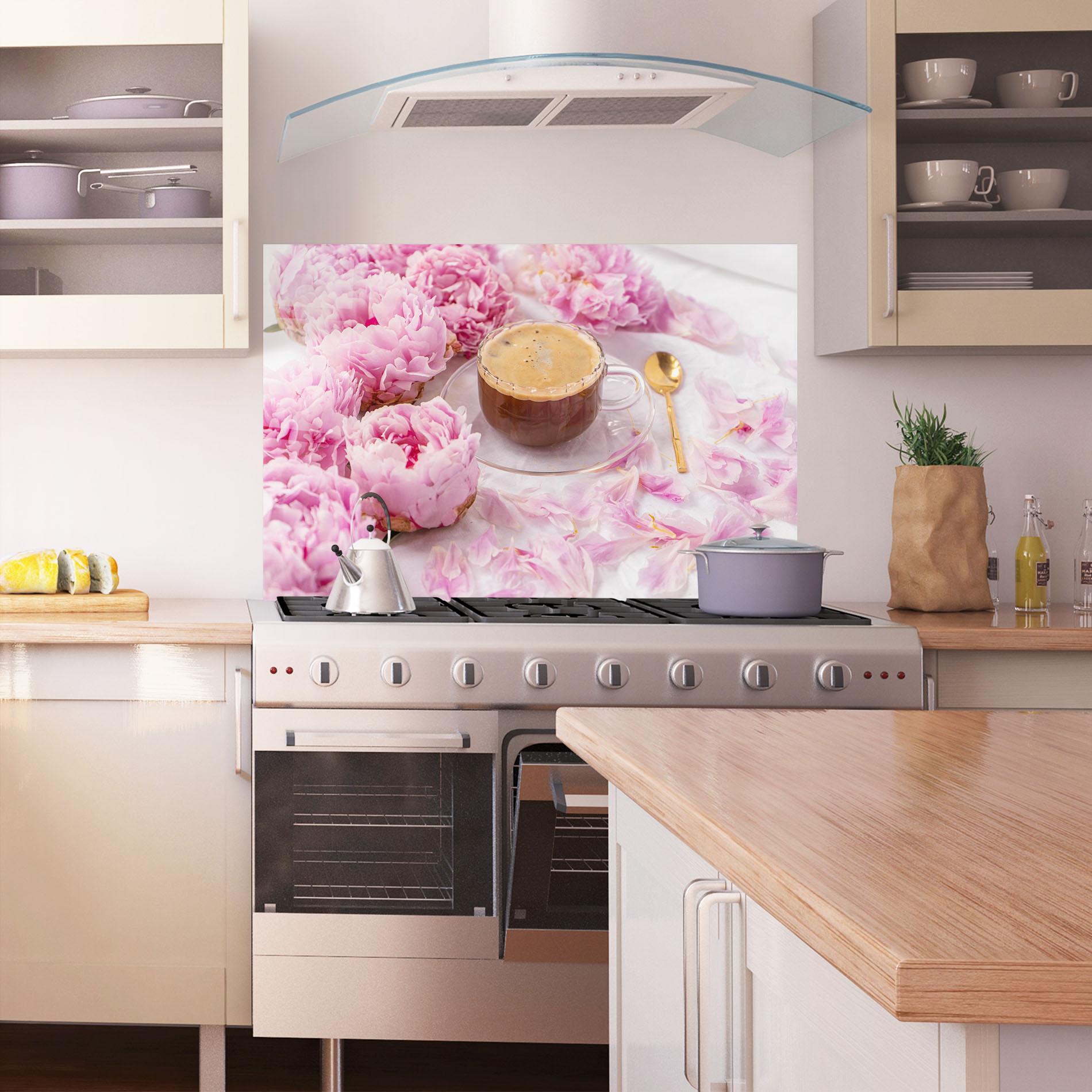 Panou Sticla Bucatarie Peony And Coffee mockup 1