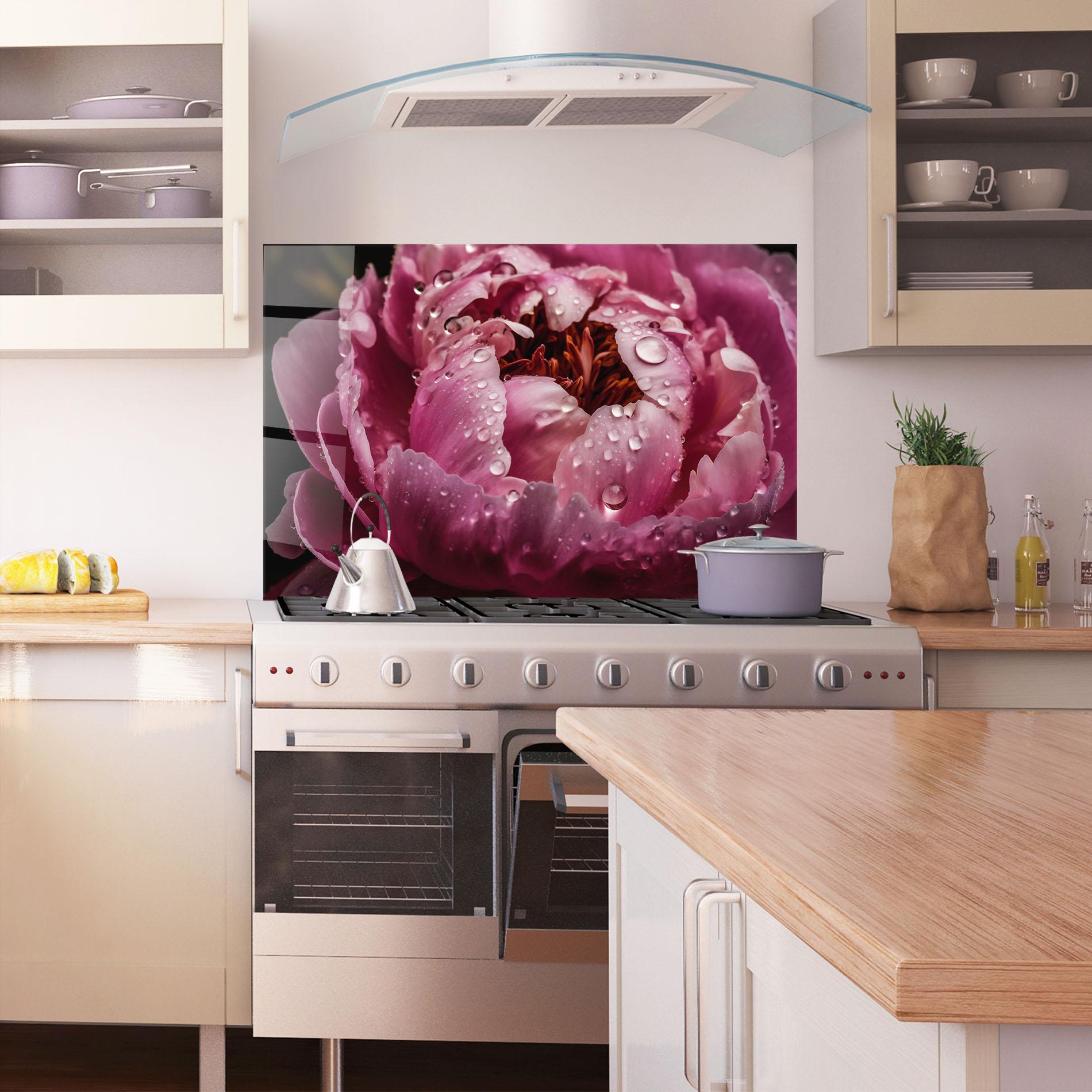 Panou Sticla Bucatarie Peony Close Up After Rain mockup 1