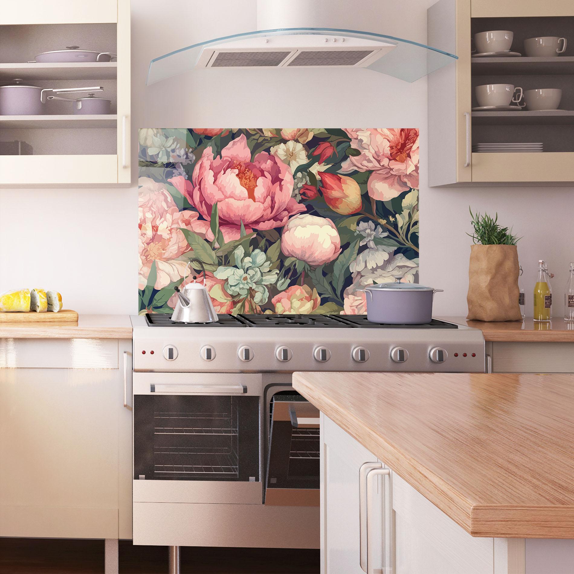 Panou Sticla Bucatarie Pretty Artistic Peony mockup 1