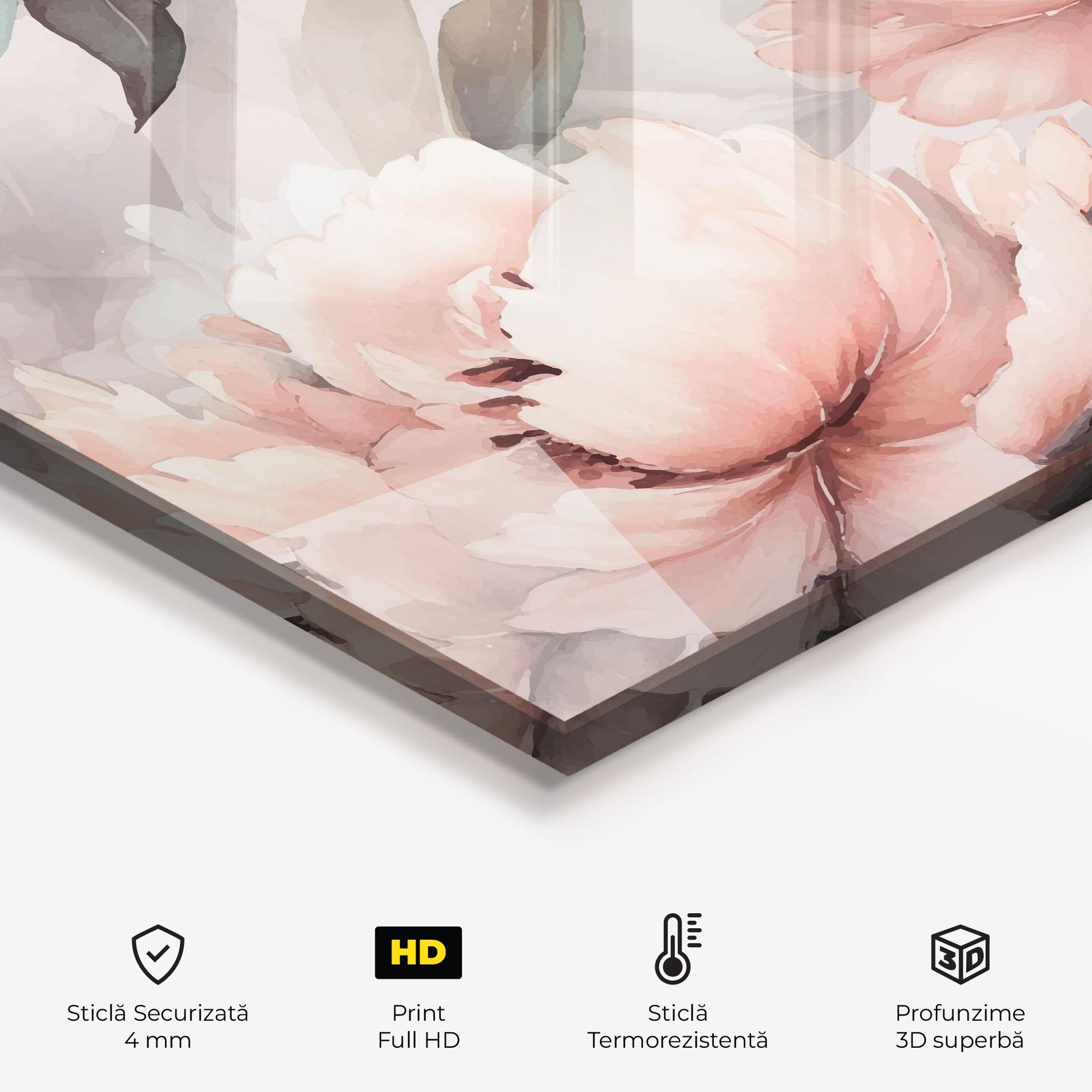 Panou Sticla Bucatarie Dreamy Peony Art mockup 2