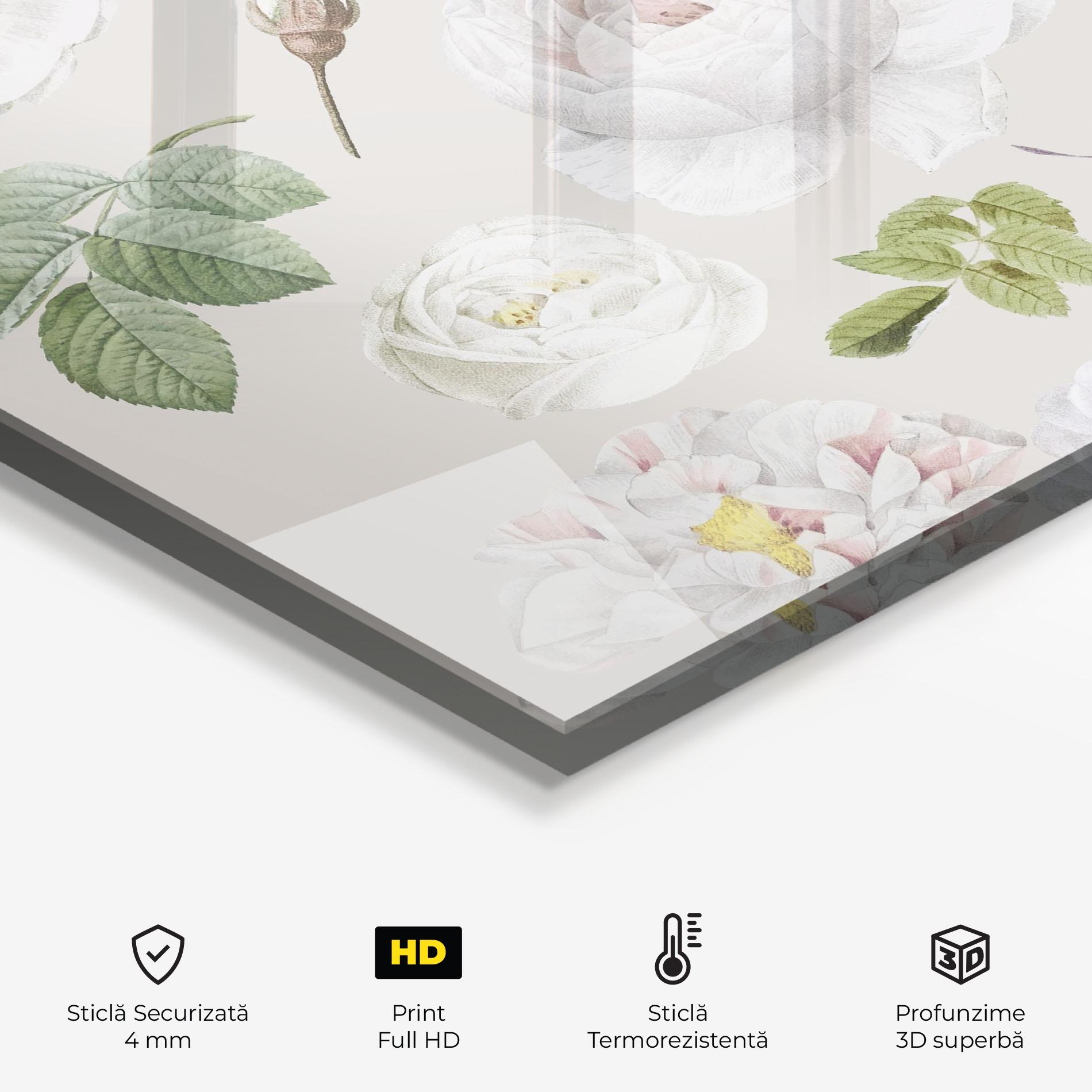 Panou Sticla Bucatarie White Peony On Cream mockup 2