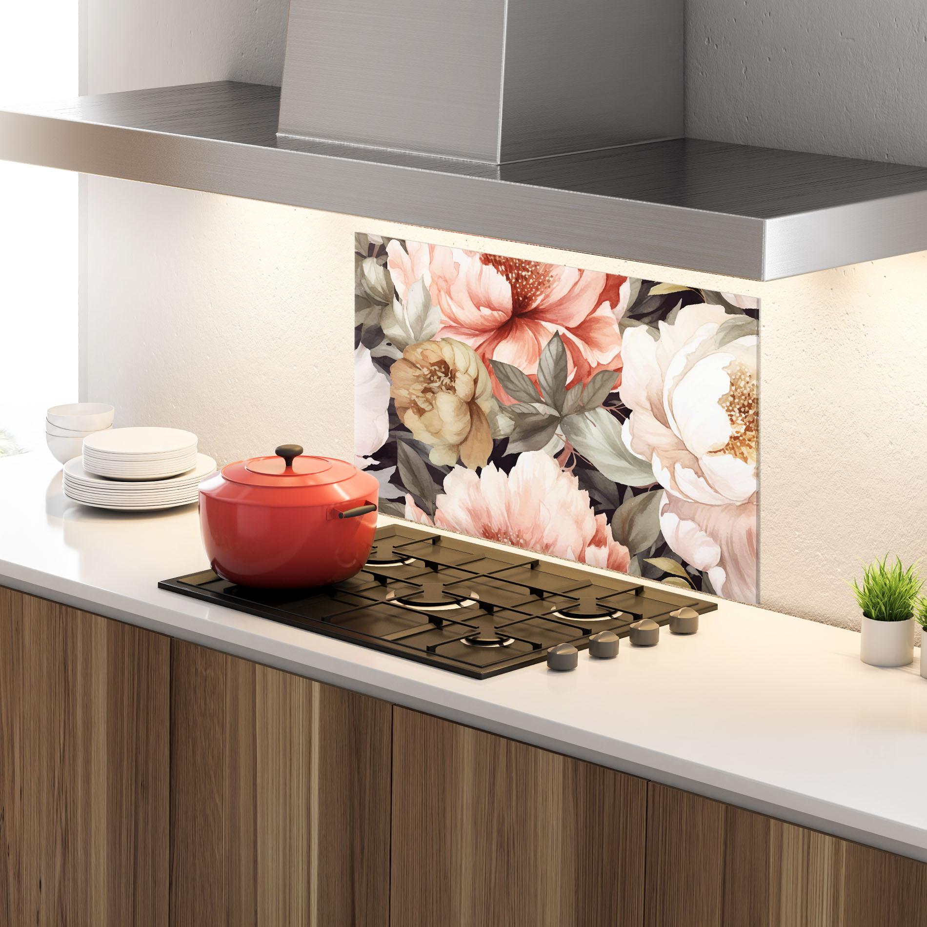 Panou Sticla Bucatarie Cream Pink Peony mockup 4