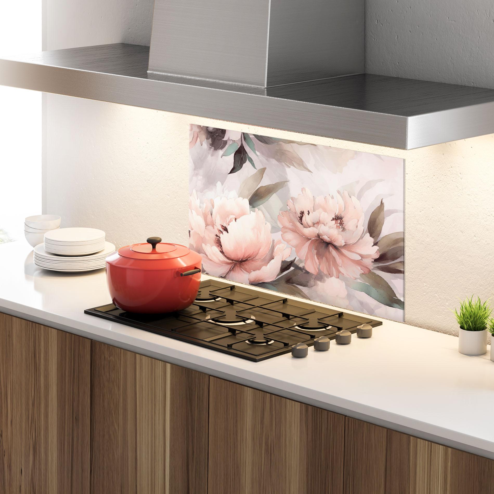 Panou Sticla Bucatarie Dreamy Peony Art mockup 4