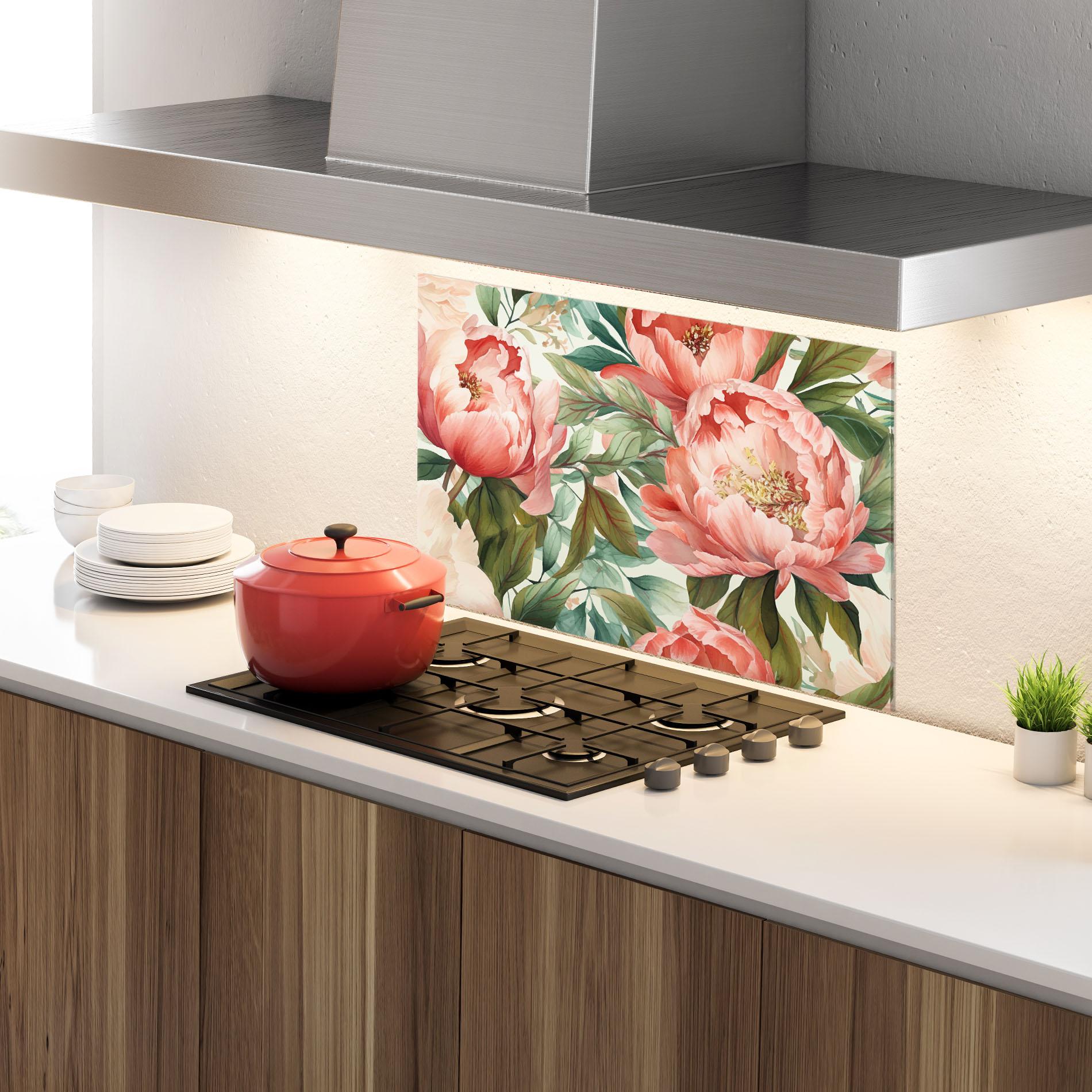 Panou Sticla Bucatarie Light Red Peony mockup 4