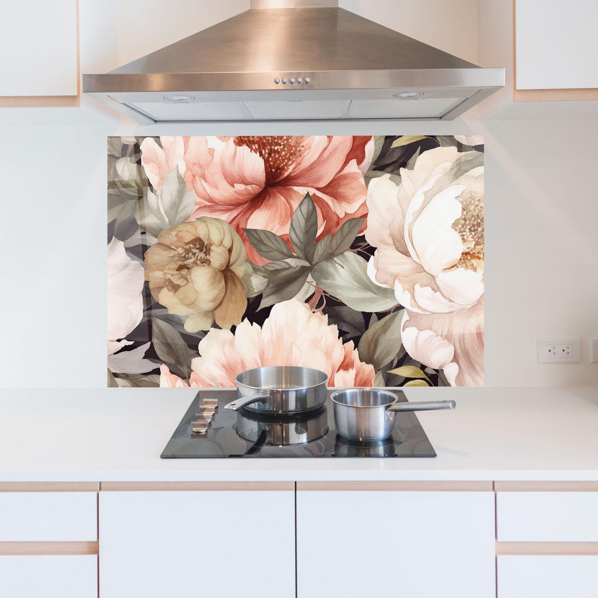 Panou Sticla Bucatarie Cream Pink Peony mockup 5