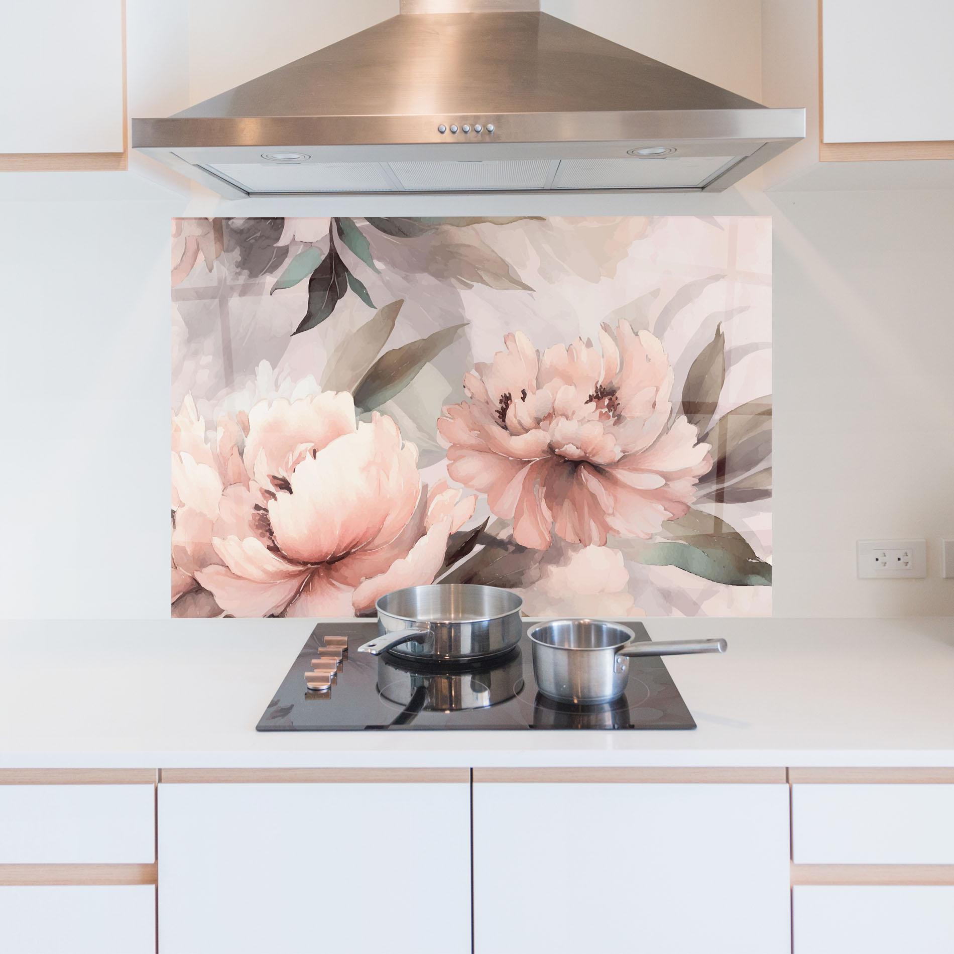 Panou Sticla Bucatarie Dreamy Peony Art mockup 5