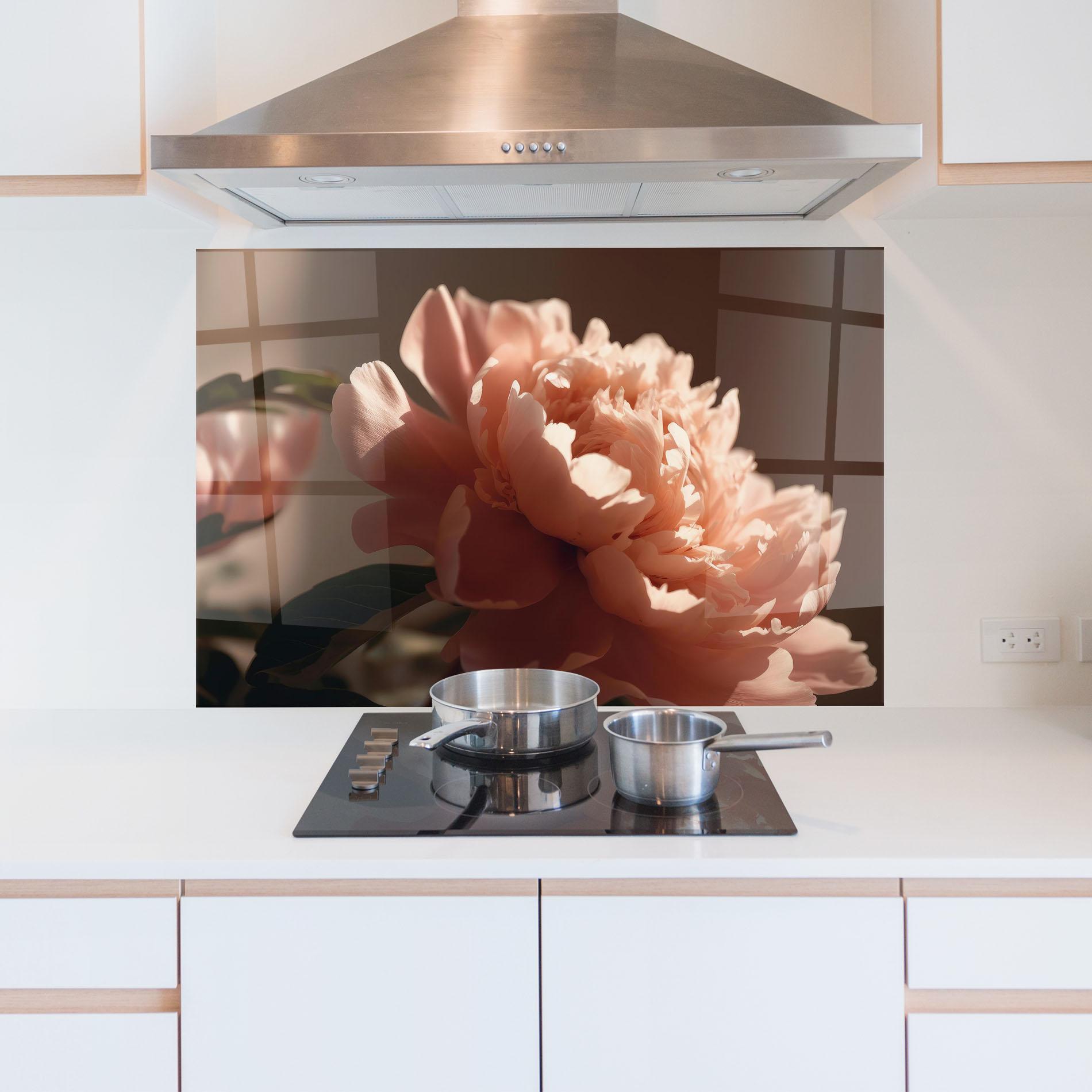 Panou Sticla Bucatarie Light Orange Peony View mockup 5