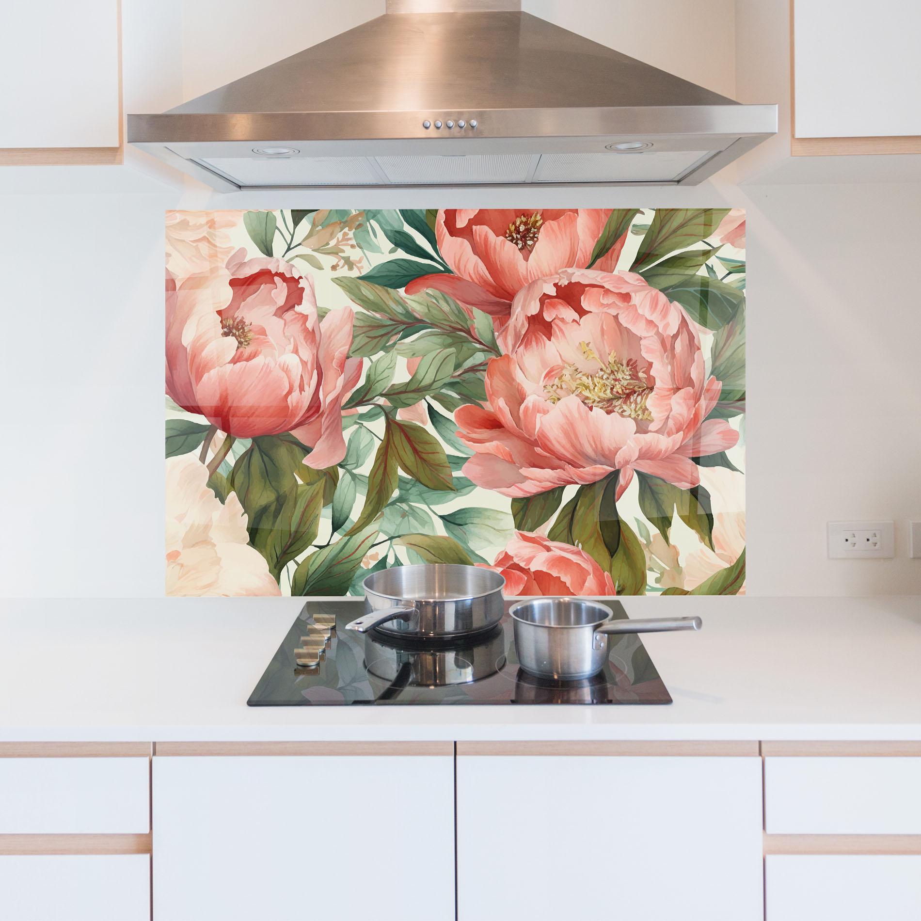 Panou Sticla Bucatarie Light Red Peony mockup 5