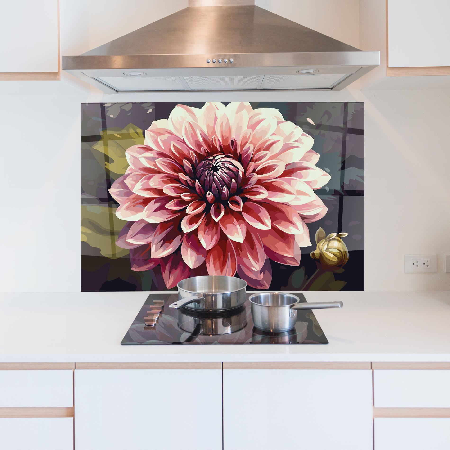 Panou Sticla Bucatarie Open Pink Flower mockup 5