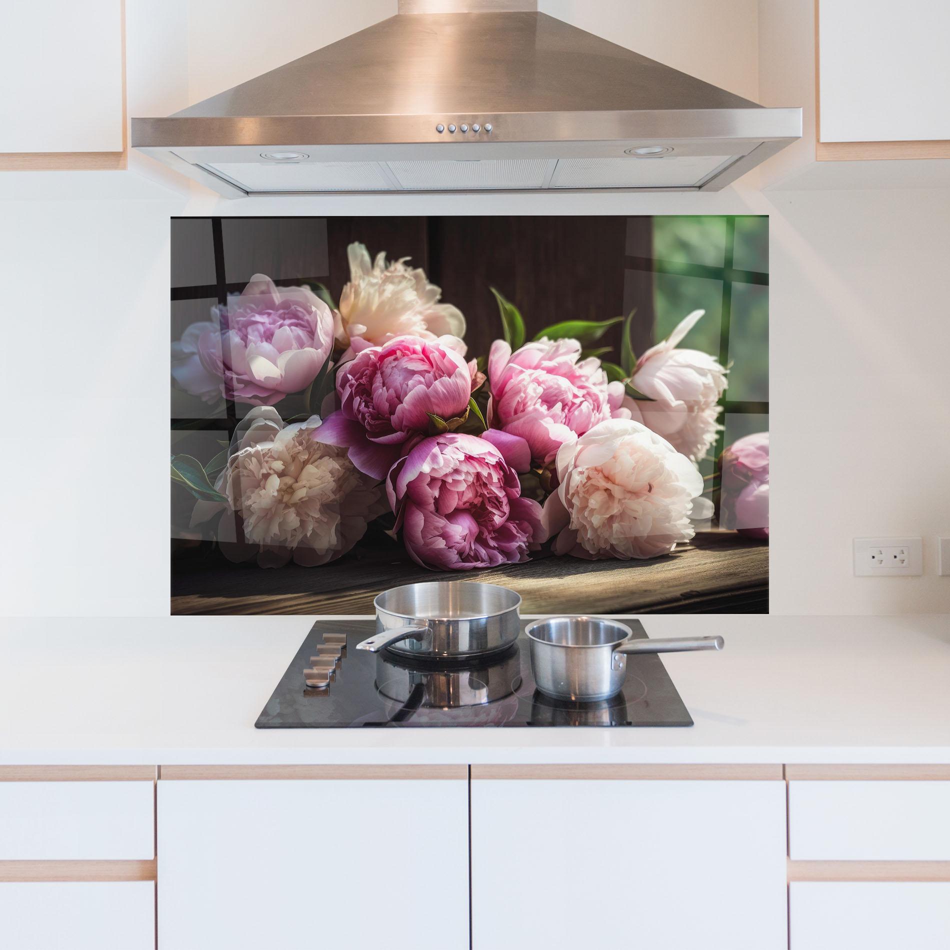 Panou Sticla Bucatarie Peonies On The Table mockup 5